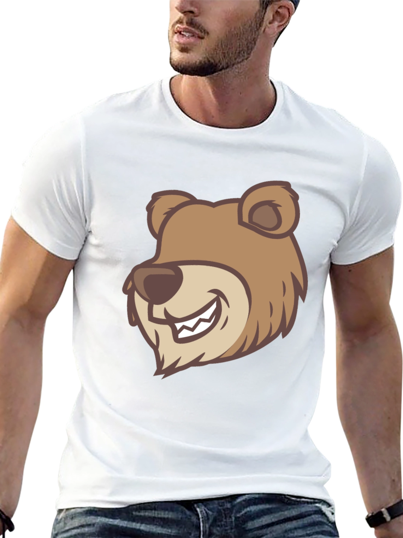 Cartoon Bear Graphic T-Shirt - Black