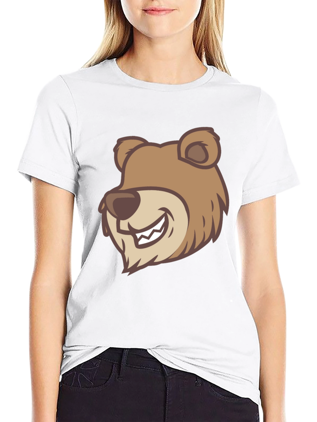 Cartoon Bear Graphic T-Shirt - Black