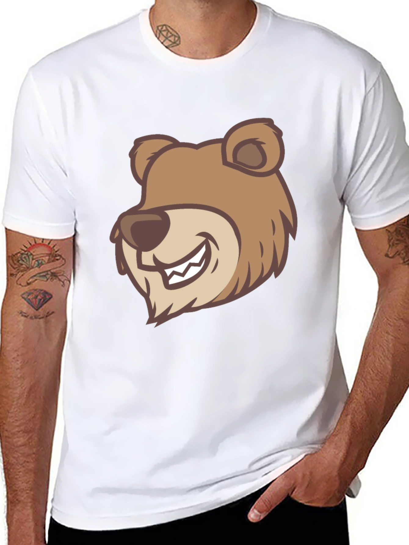 Cartoon Bear Graphic T-Shirt - Black