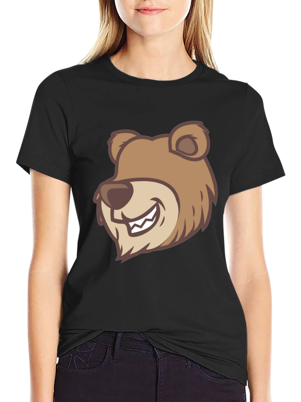 Cartoon Bear Graphic T-Shirt - Black