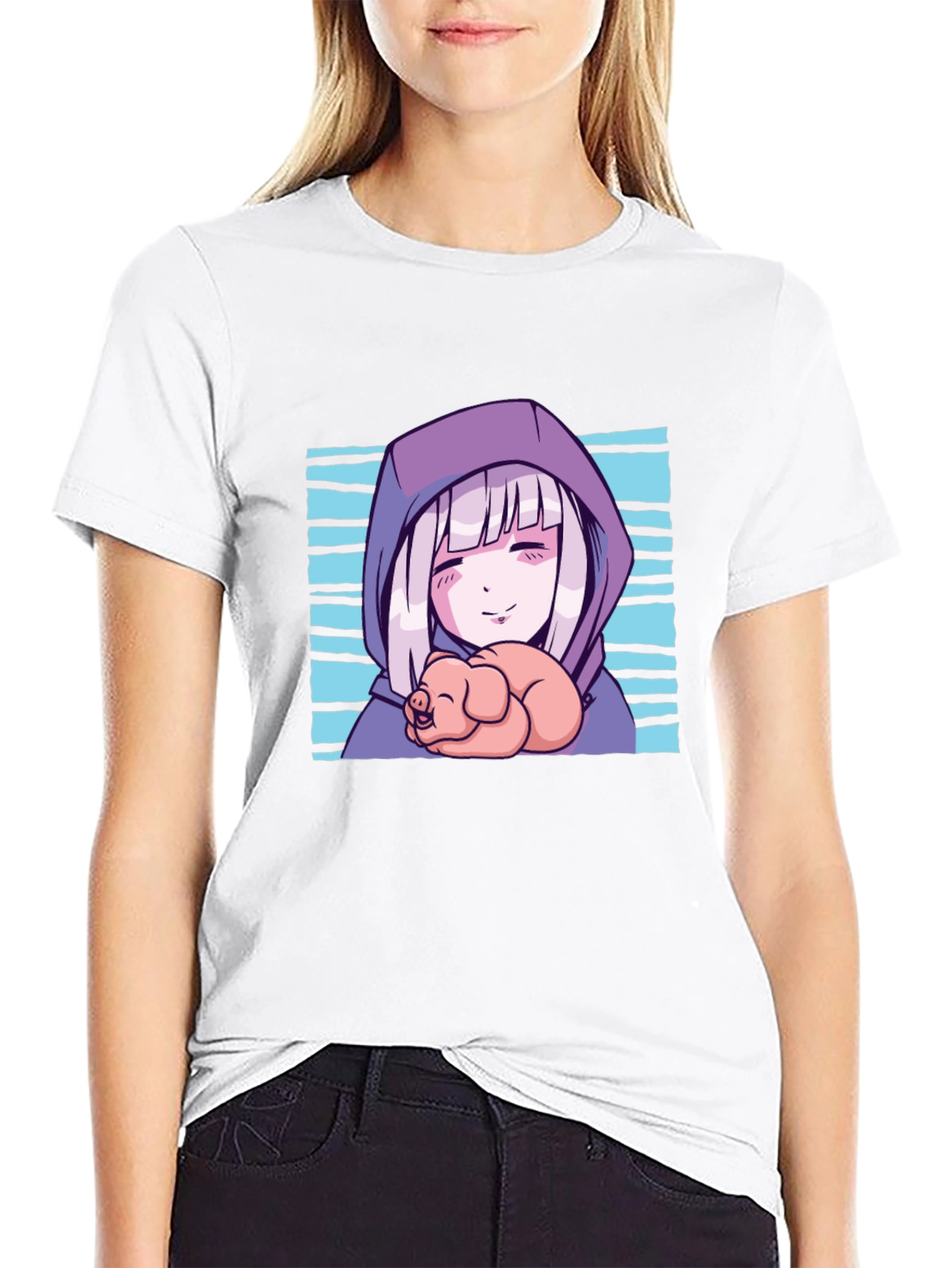 Anime Girl Piglet Graphic T-Shirt