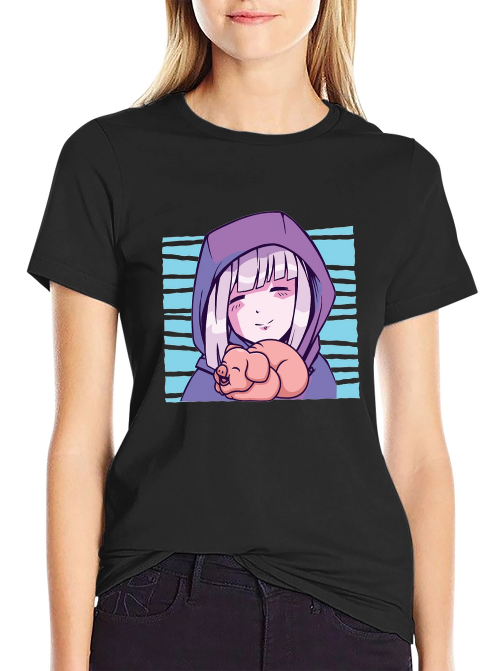 Anime Girl Piglet Graphic T-Shirt
