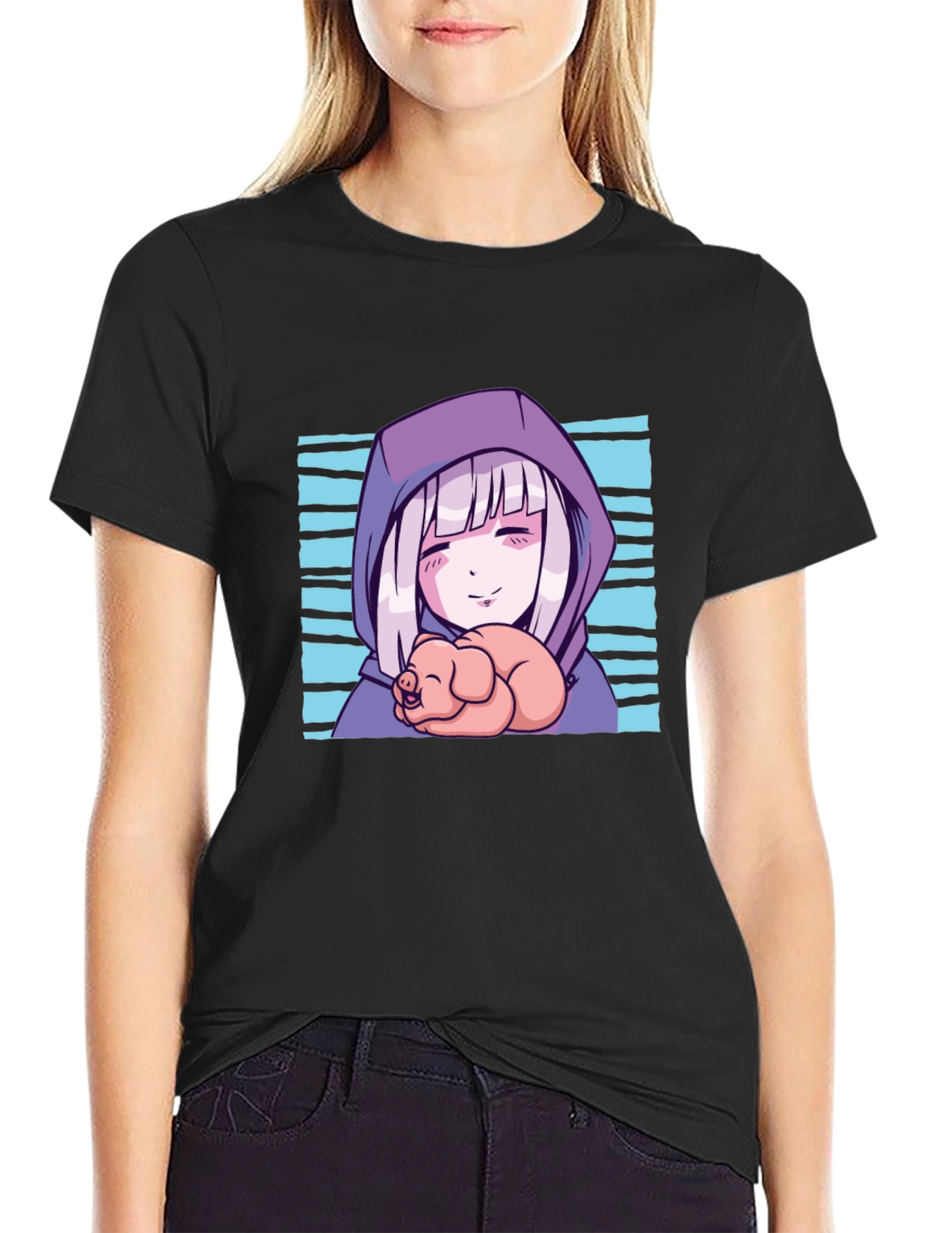 Anime Girl Piglet Graphic T-Shirt