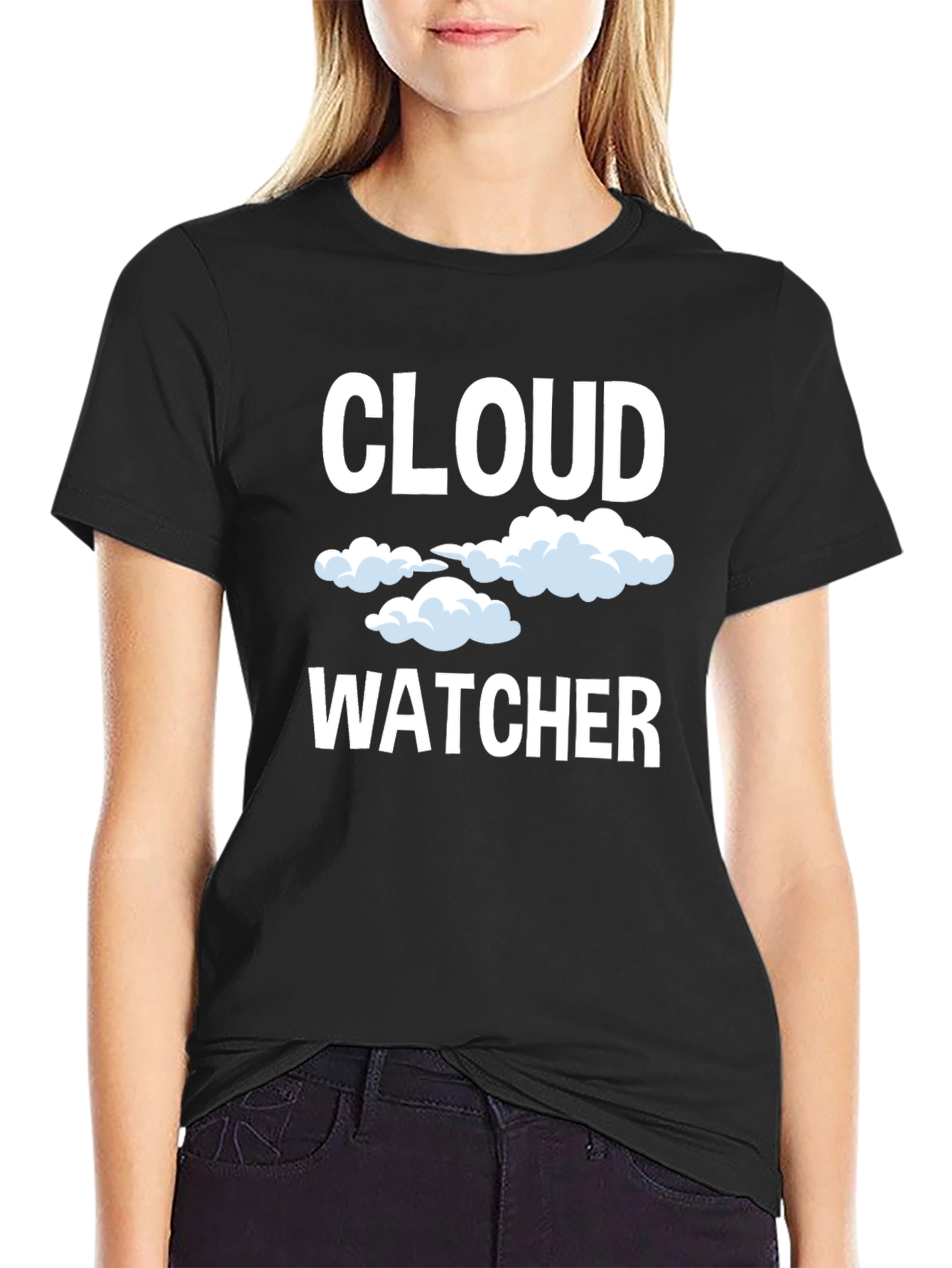 Cloud Watcher Graphic Tee - Black Cotton T-Shirt
