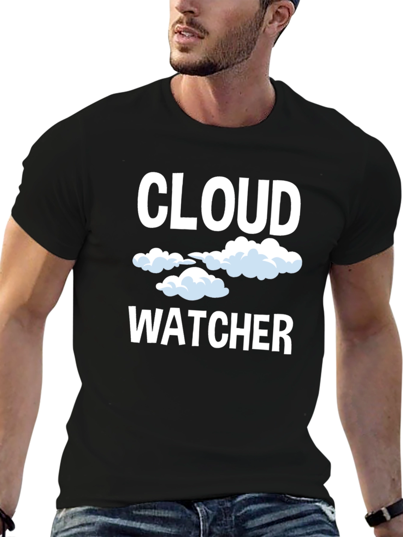 Cloud Watcher Graphic Tee - Black Cotton T-Shirt