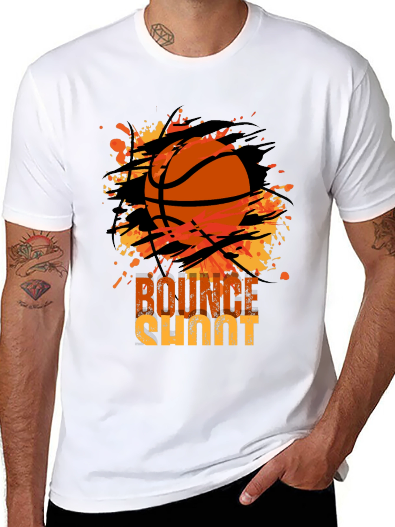 Basketball Bounce Shoot Graphic Tee - Black Cotton