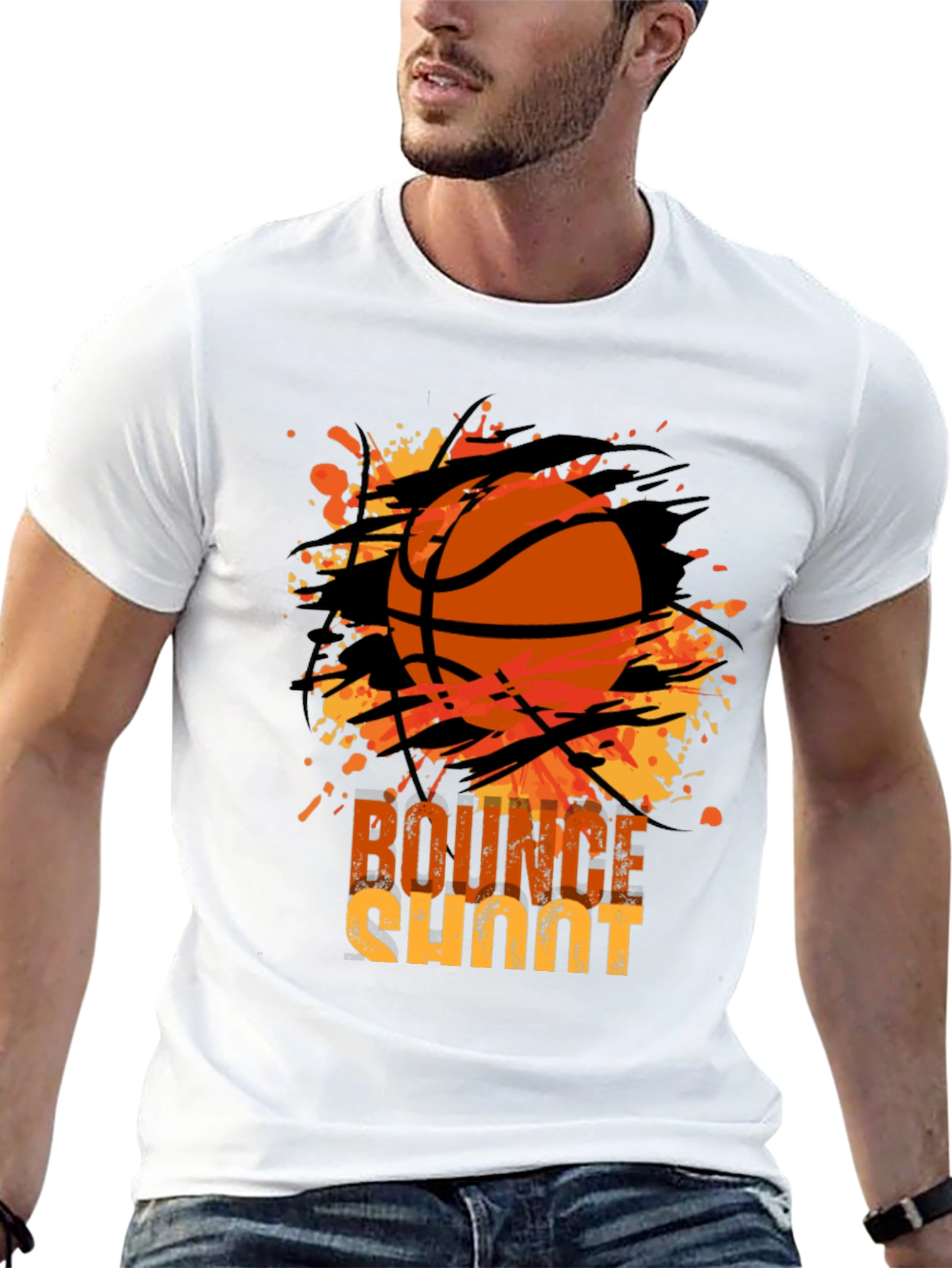 Basketball Bounce Shoot Graphic Tee - Black Cotton
