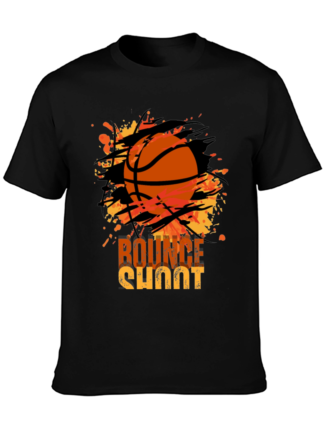 Basketball Bounce Shoot Graphic Tee - Black Cotton