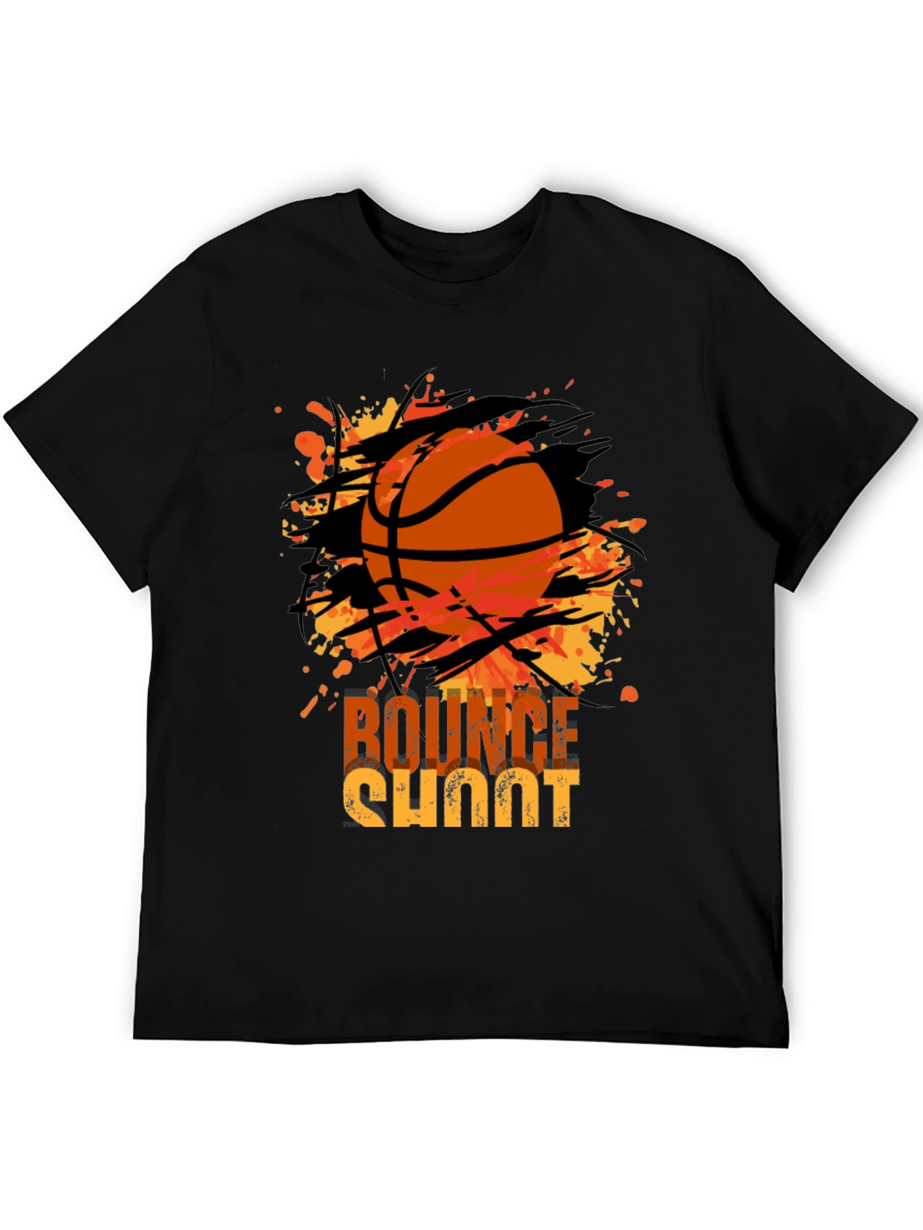 Basketball Bounce Shoot Graphic Tee - Black Cotton