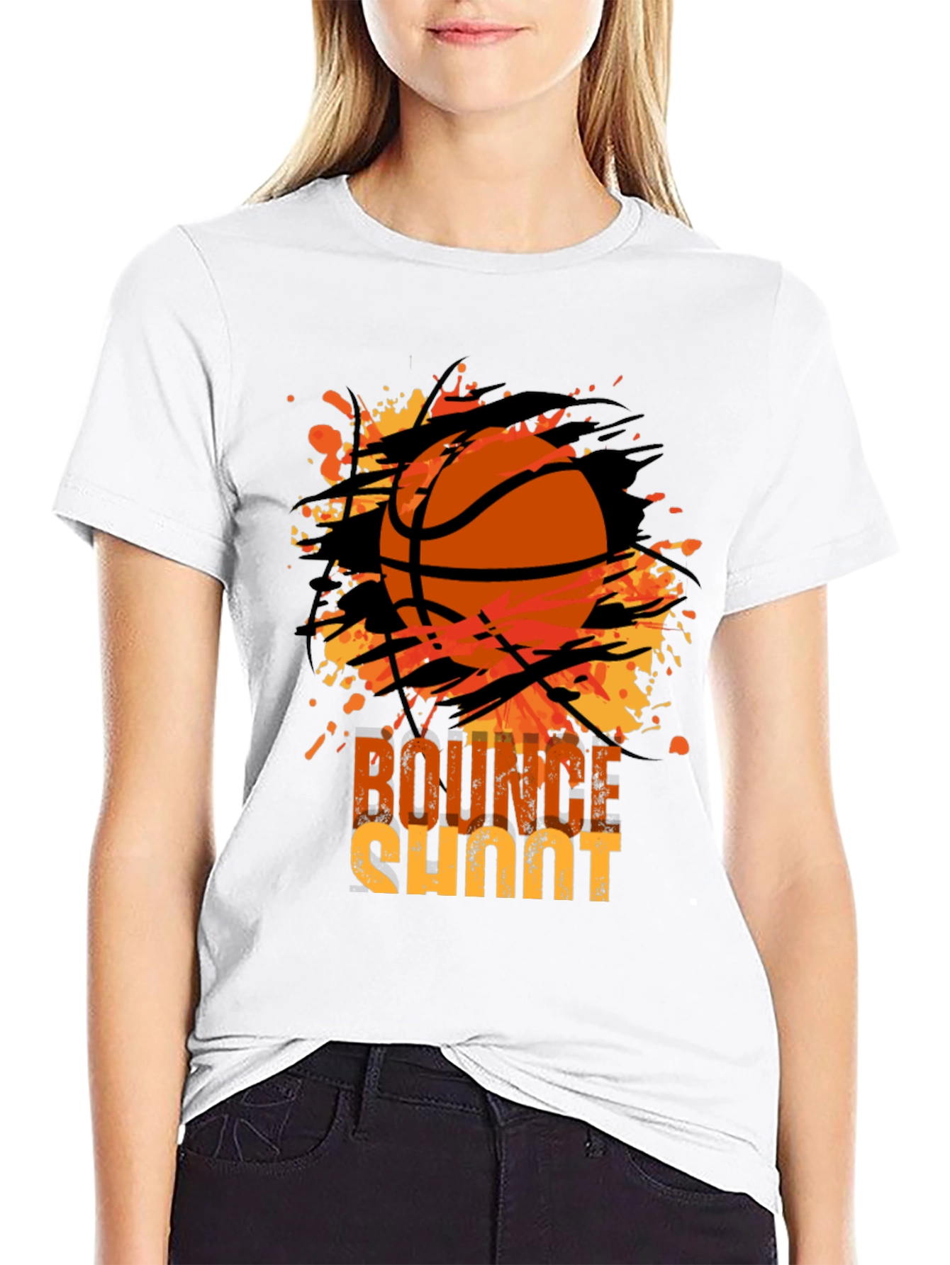 Basketball Bounce Shoot Graphic Tee - Black Cotton