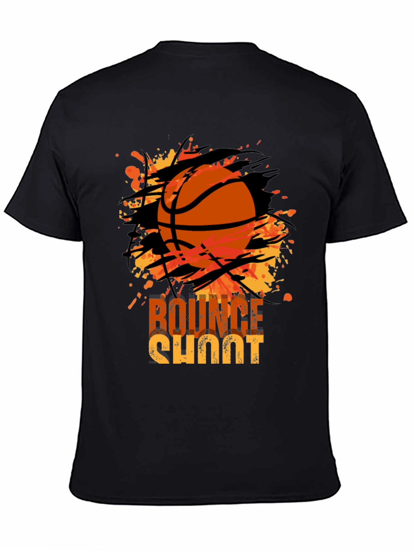 Basketball Bounce Shoot Graphic Tee - Black Cotton