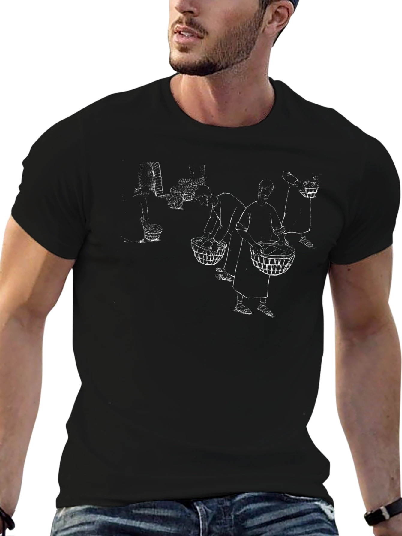 Unique Black T-Shirt with Hand-Drawn Illustration