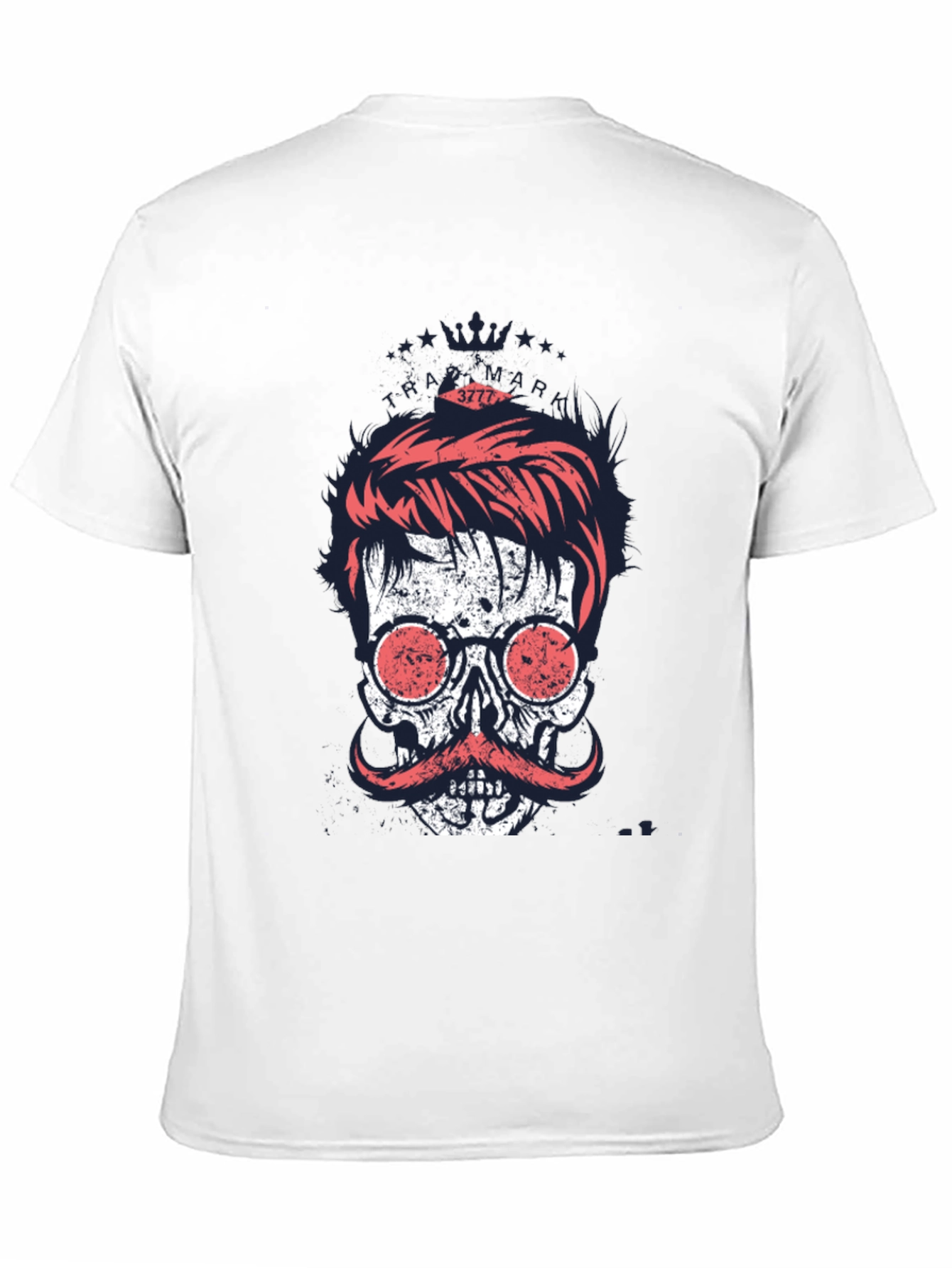 Cool Skull with Mustache Graphic Print T-Shirt