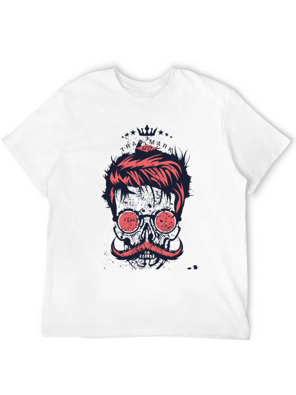 Cool Skull with Mustache Graphic Print T-Shirt