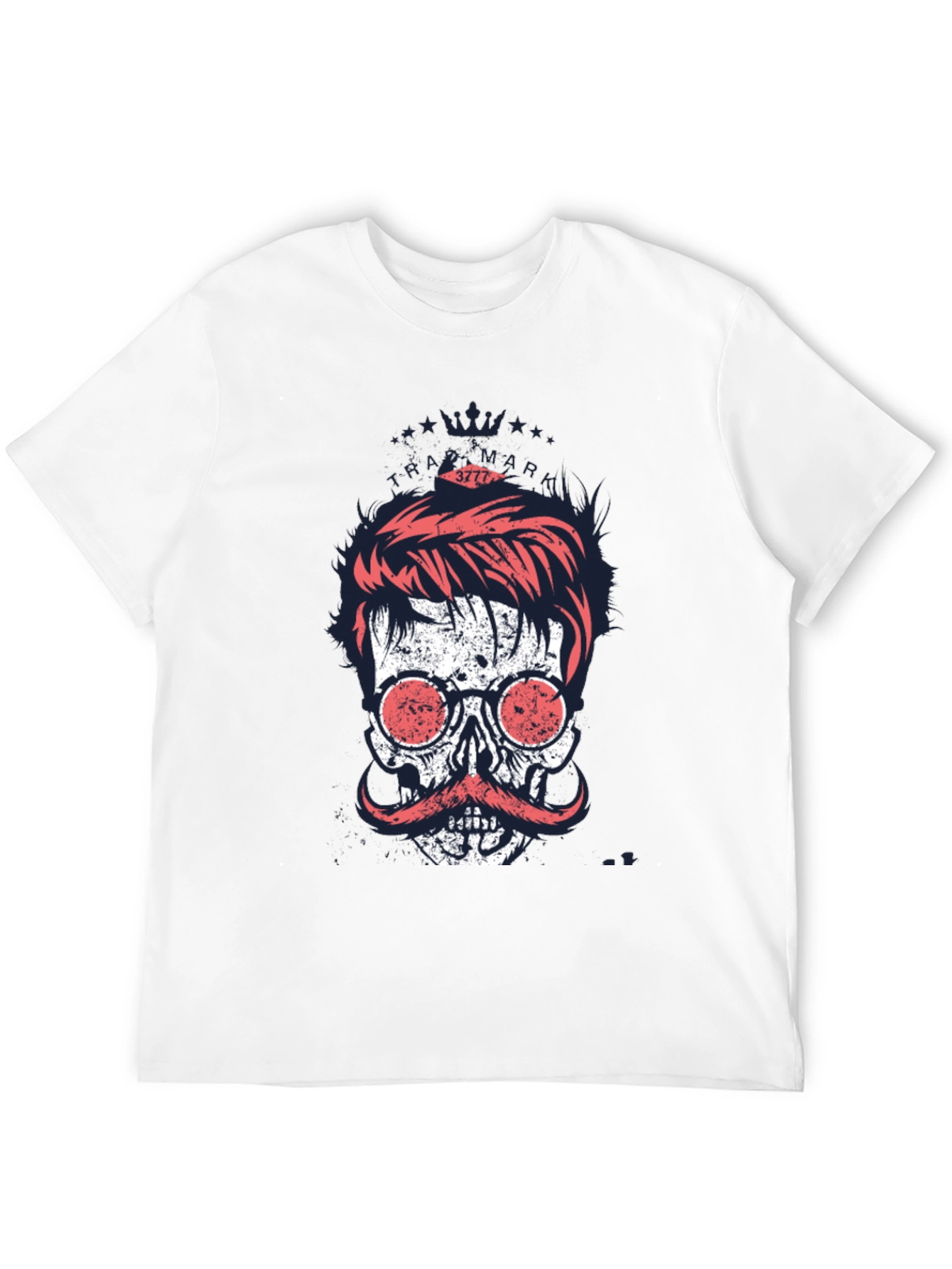 Cool Skull with Mustache Graphic Print T-Shirt