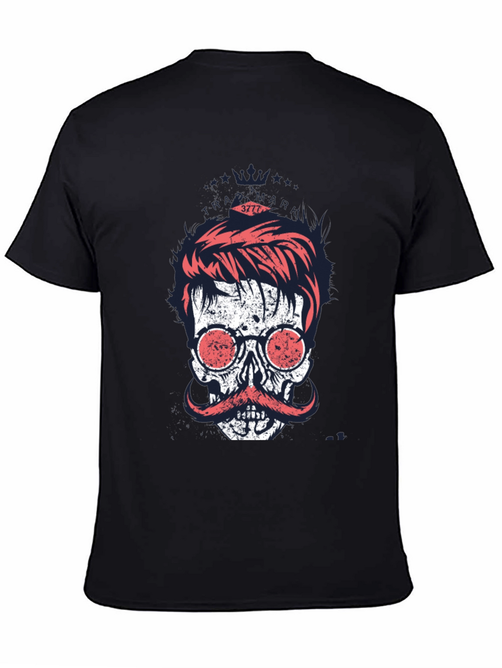 Cool Skull with Mustache Graphic Print T-Shirt