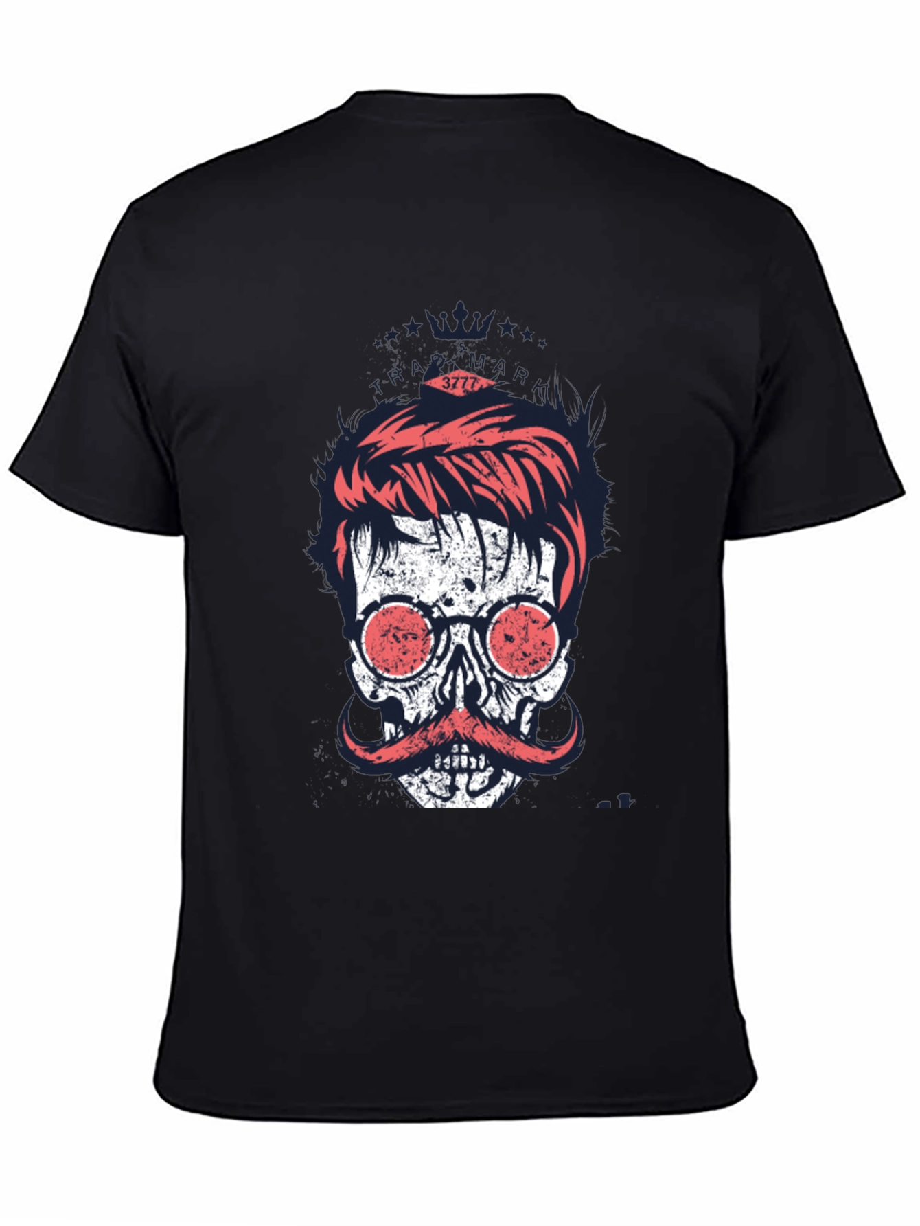 Cool Skull with Mustache Graphic Print T-Shirt