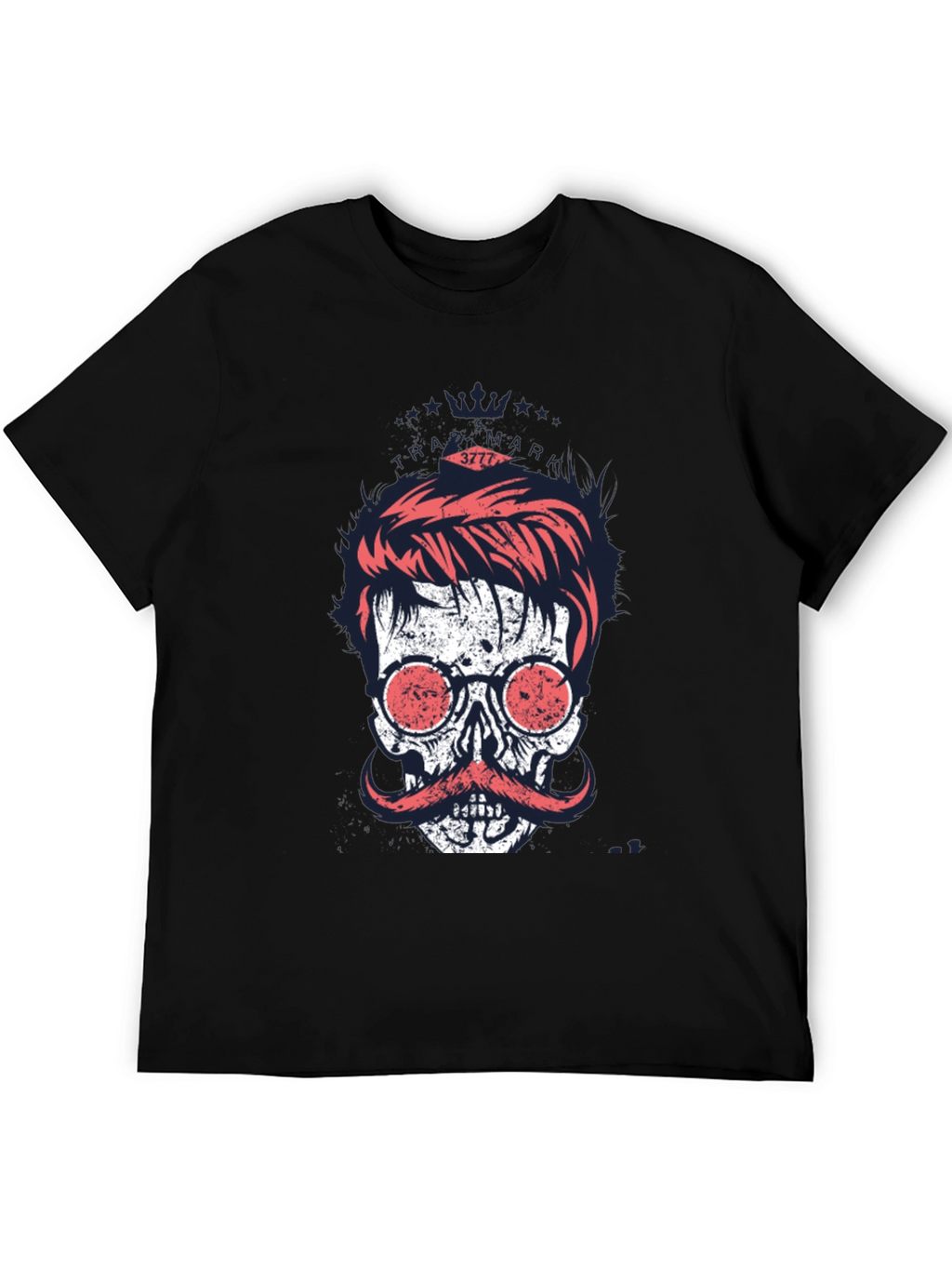 Cool Skull with Mustache Graphic Print T-Shirt