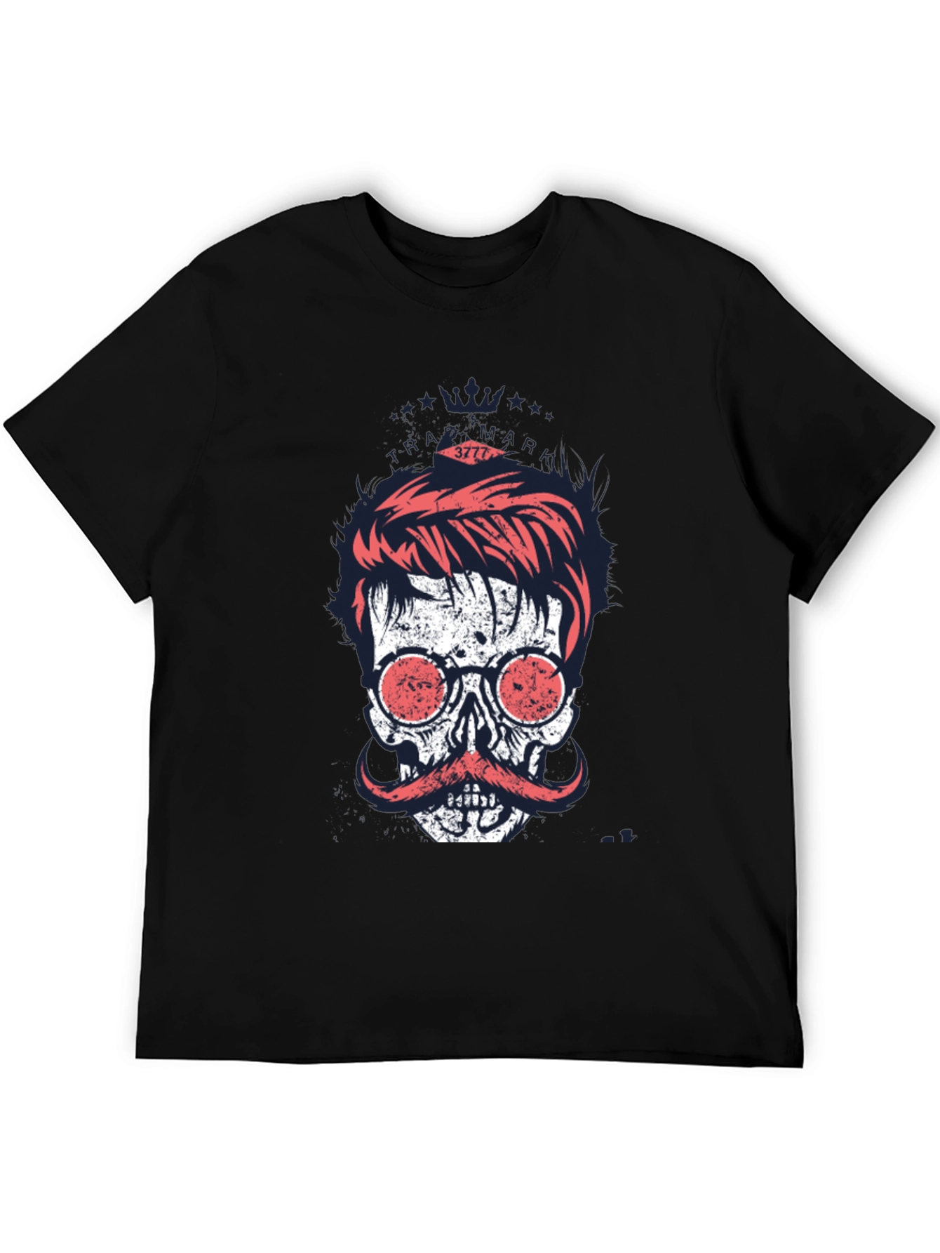 Cool Skull with Mustache Graphic Print T-Shirt