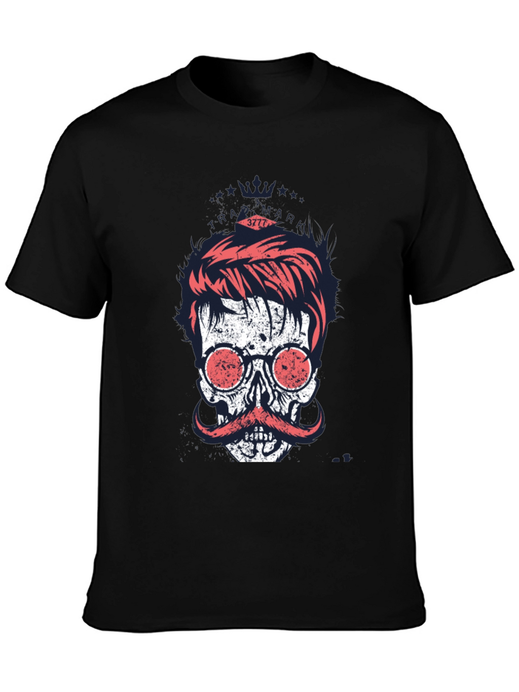 Cool Skull with Mustache Graphic Print T-Shirt