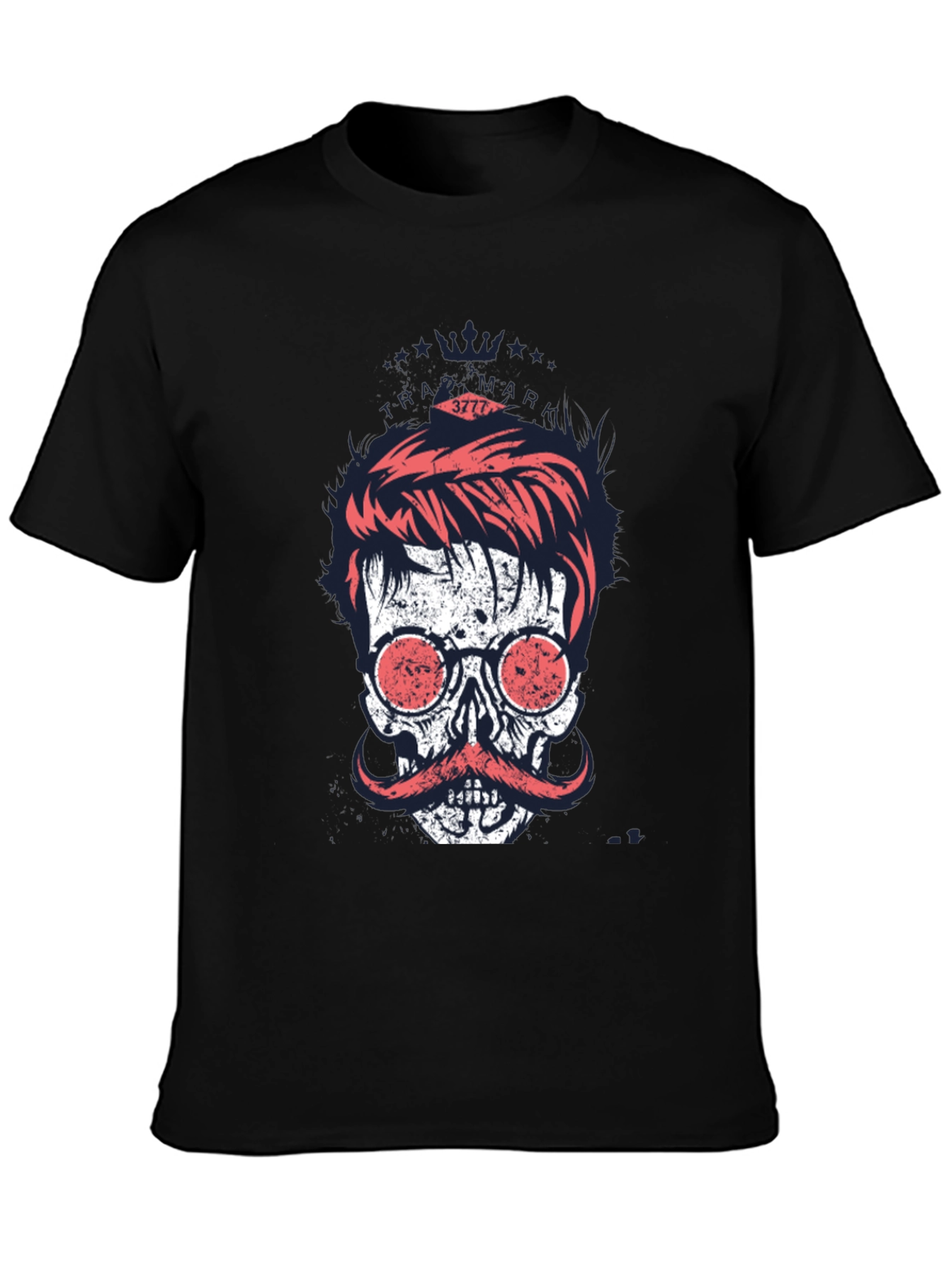 Cool Skull with Mustache Graphic Print T-Shirt