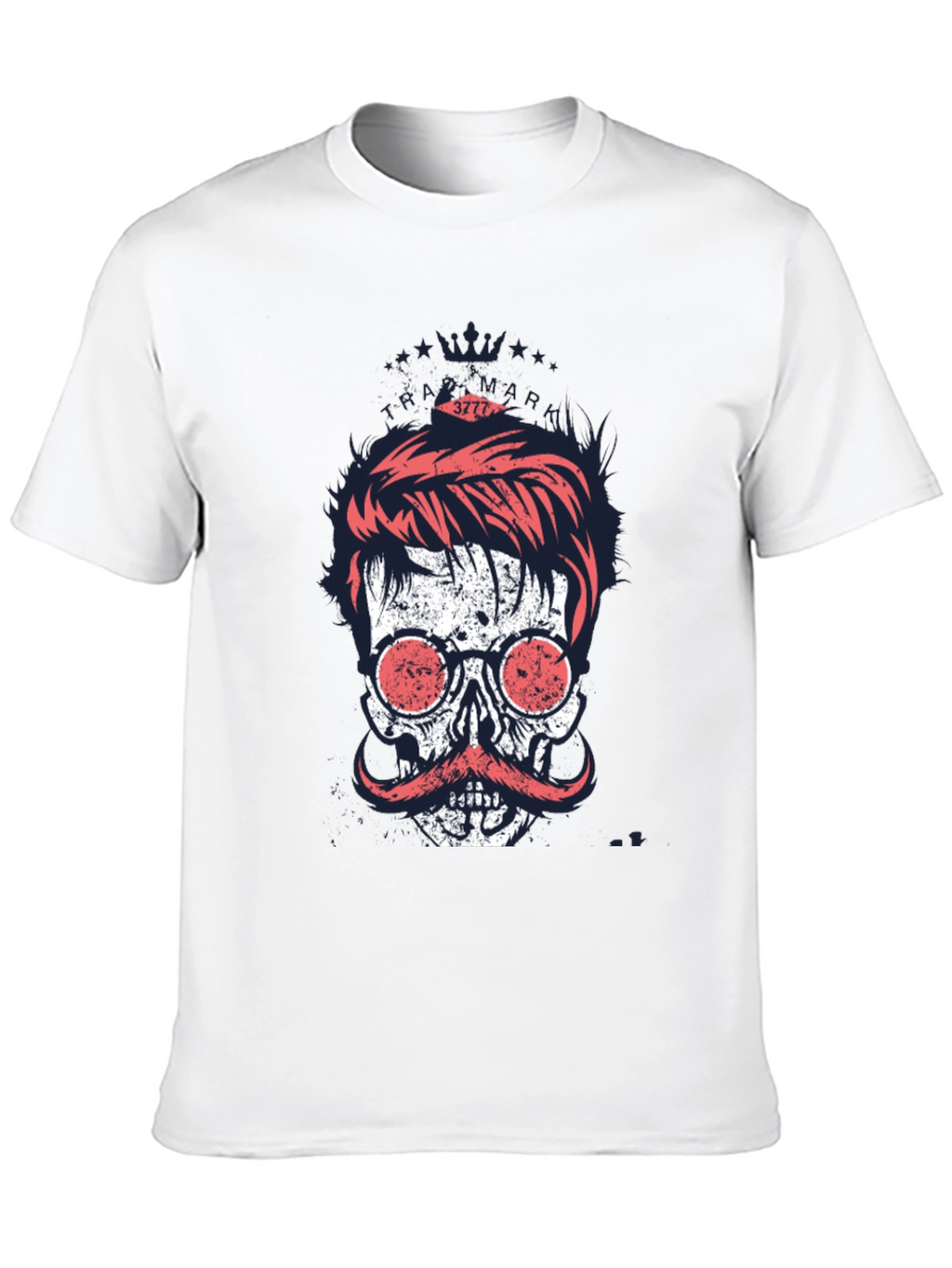 Cool Skull with Mustache Graphic Print T-Shirt