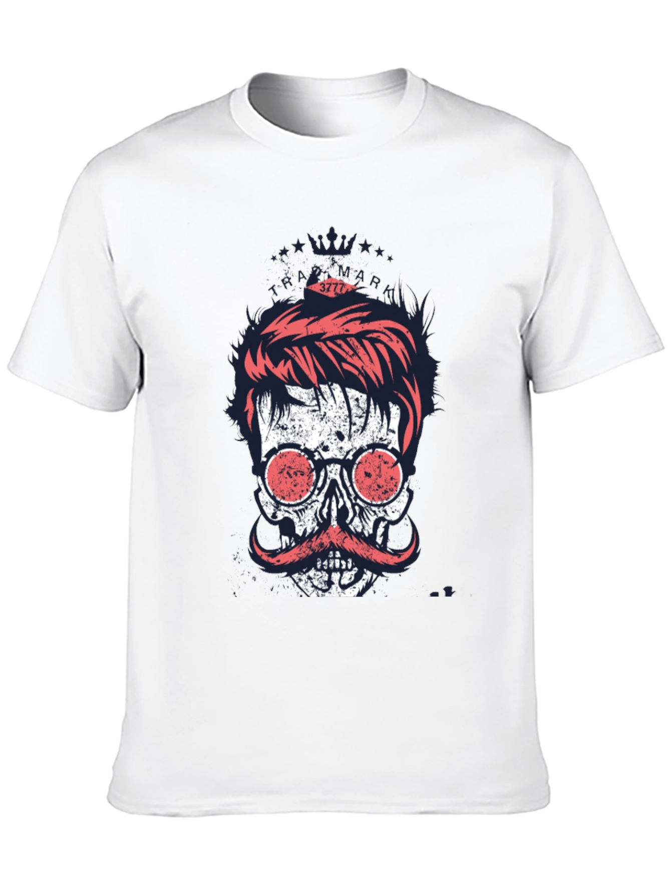 Cool Skull with Mustache Graphic Print T-Shirt