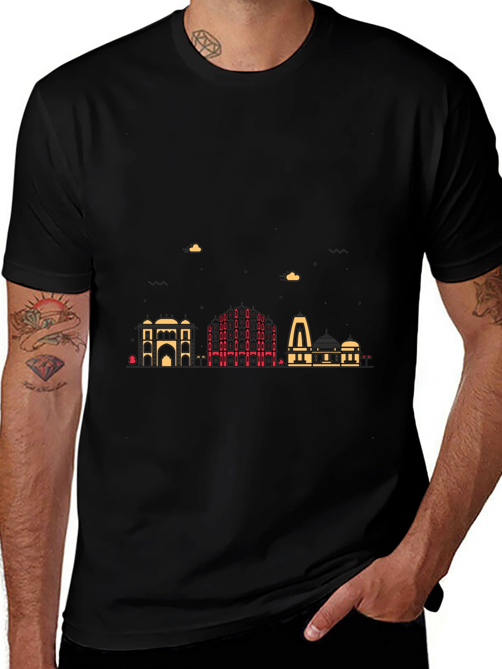 Cityscape Graphic Print Mens Black T-Shirt