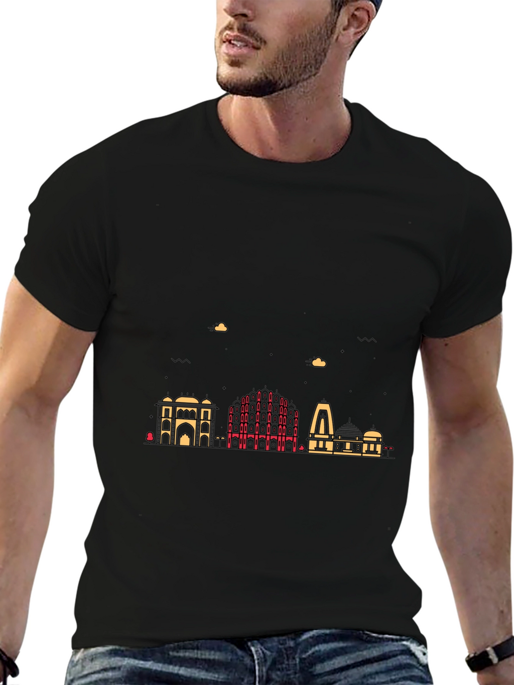 Cityscape Graphic Print Mens Black T-Shirt