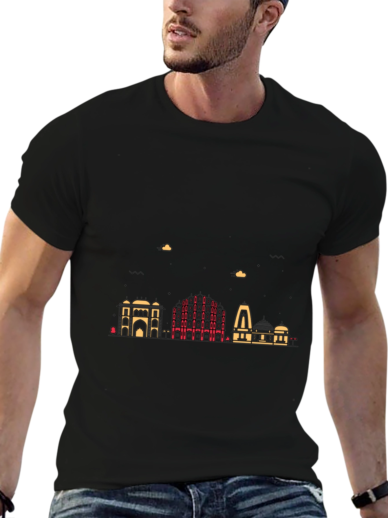 Cityscape Graphic Print Mens Black T-Shirt