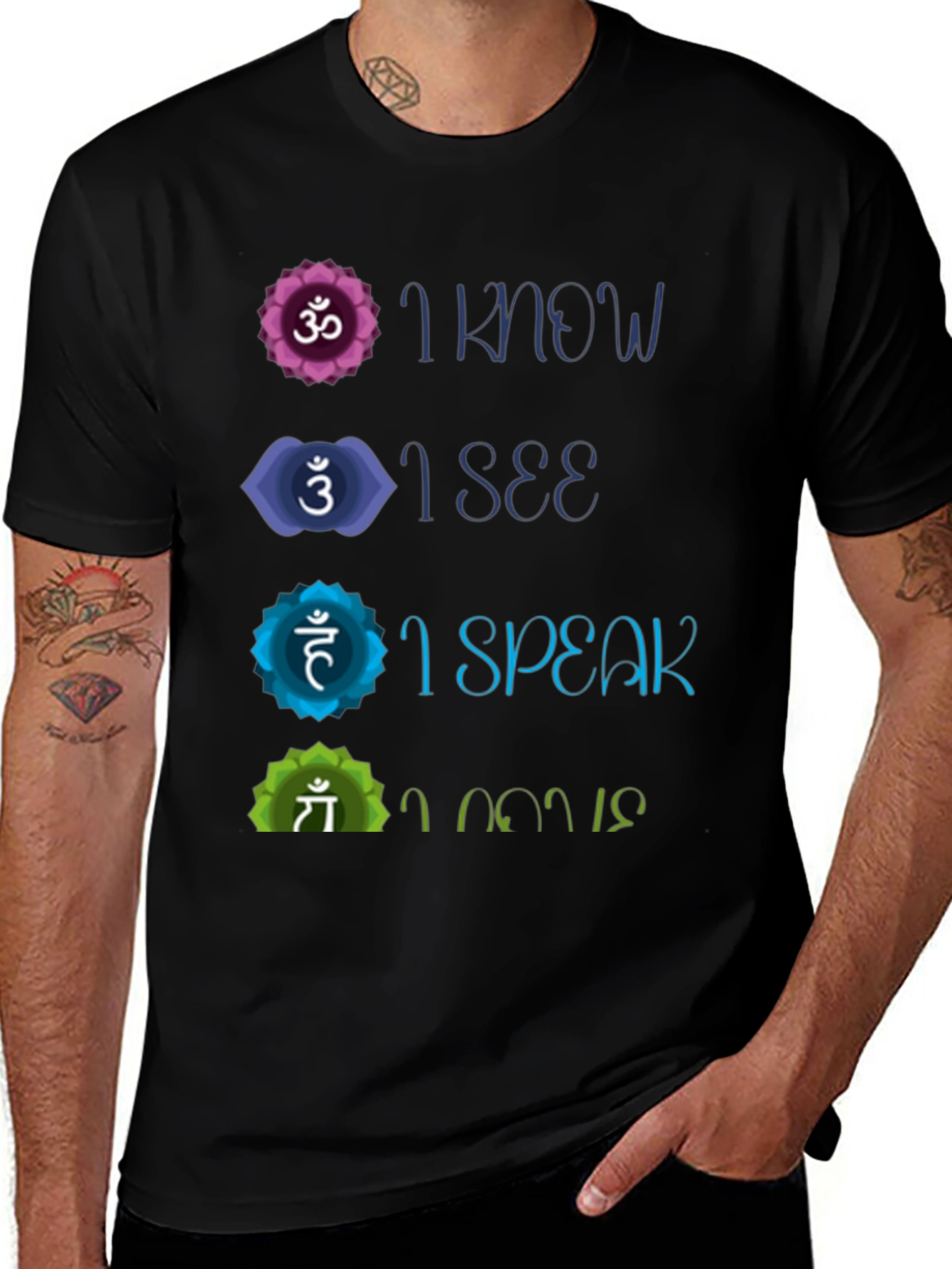 Chakra Affirmation T-Shirt - Know See Speak Believe