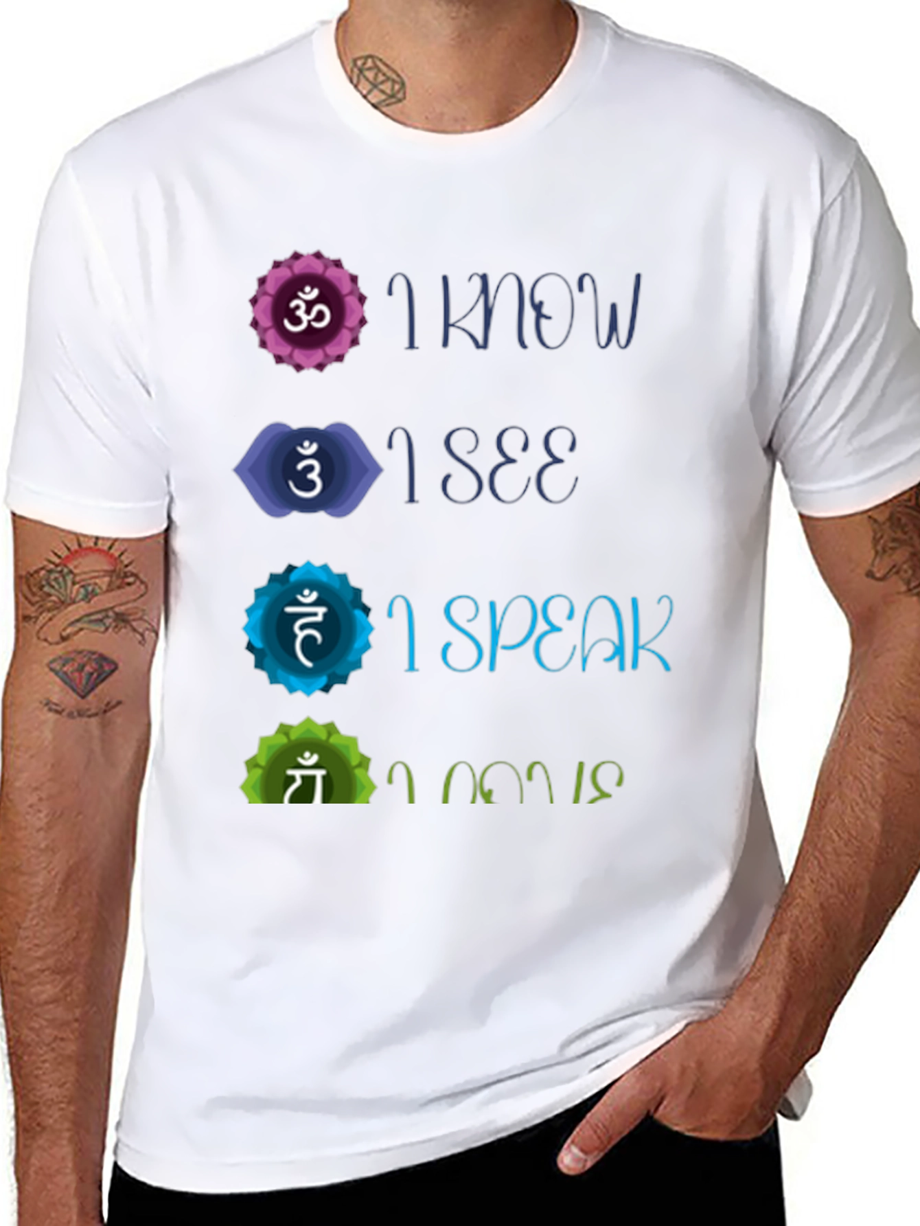 Chakra Affirmation T-Shirt - Know See Speak Believe