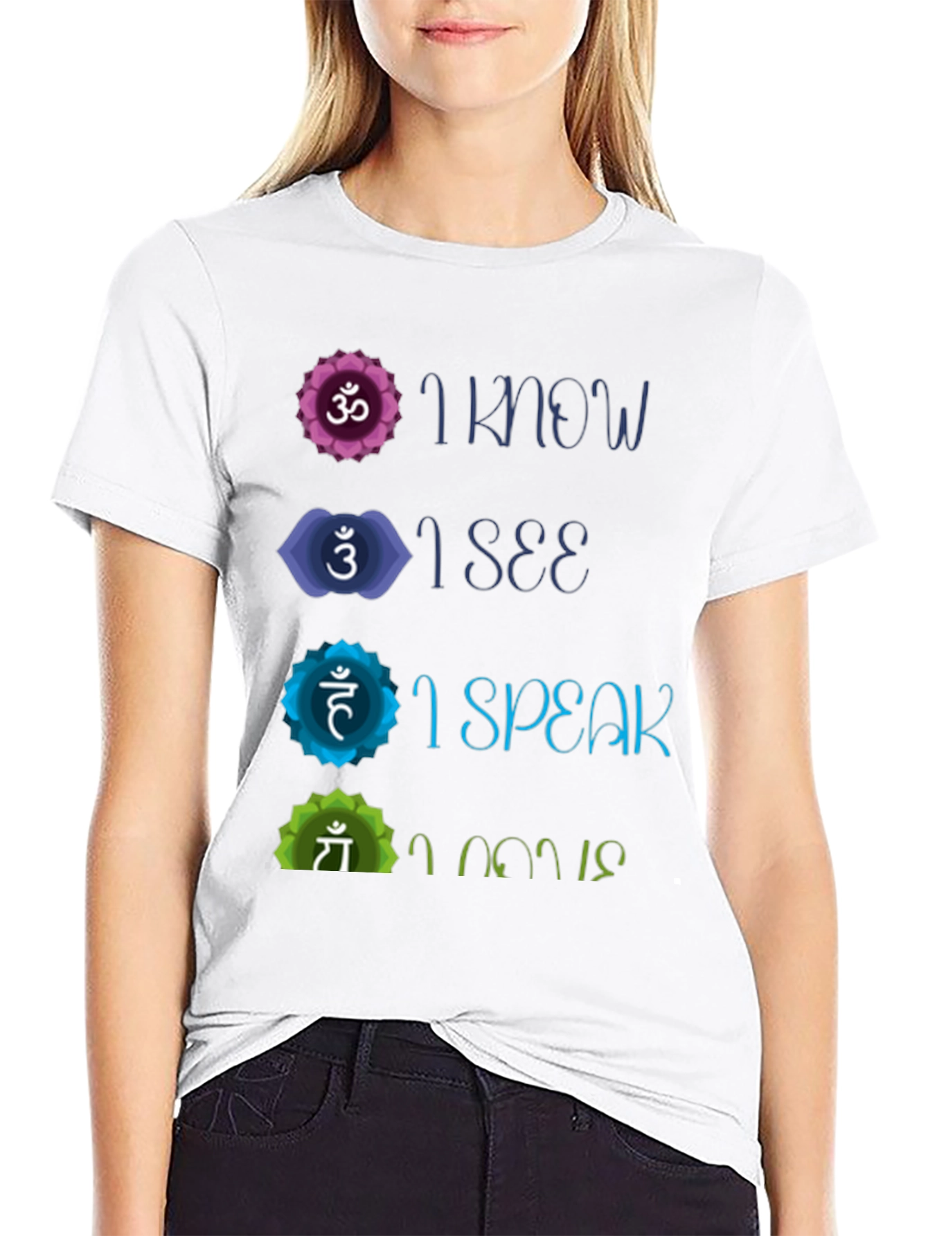 Chakra Affirmation T-Shirt - Know See Speak Believe