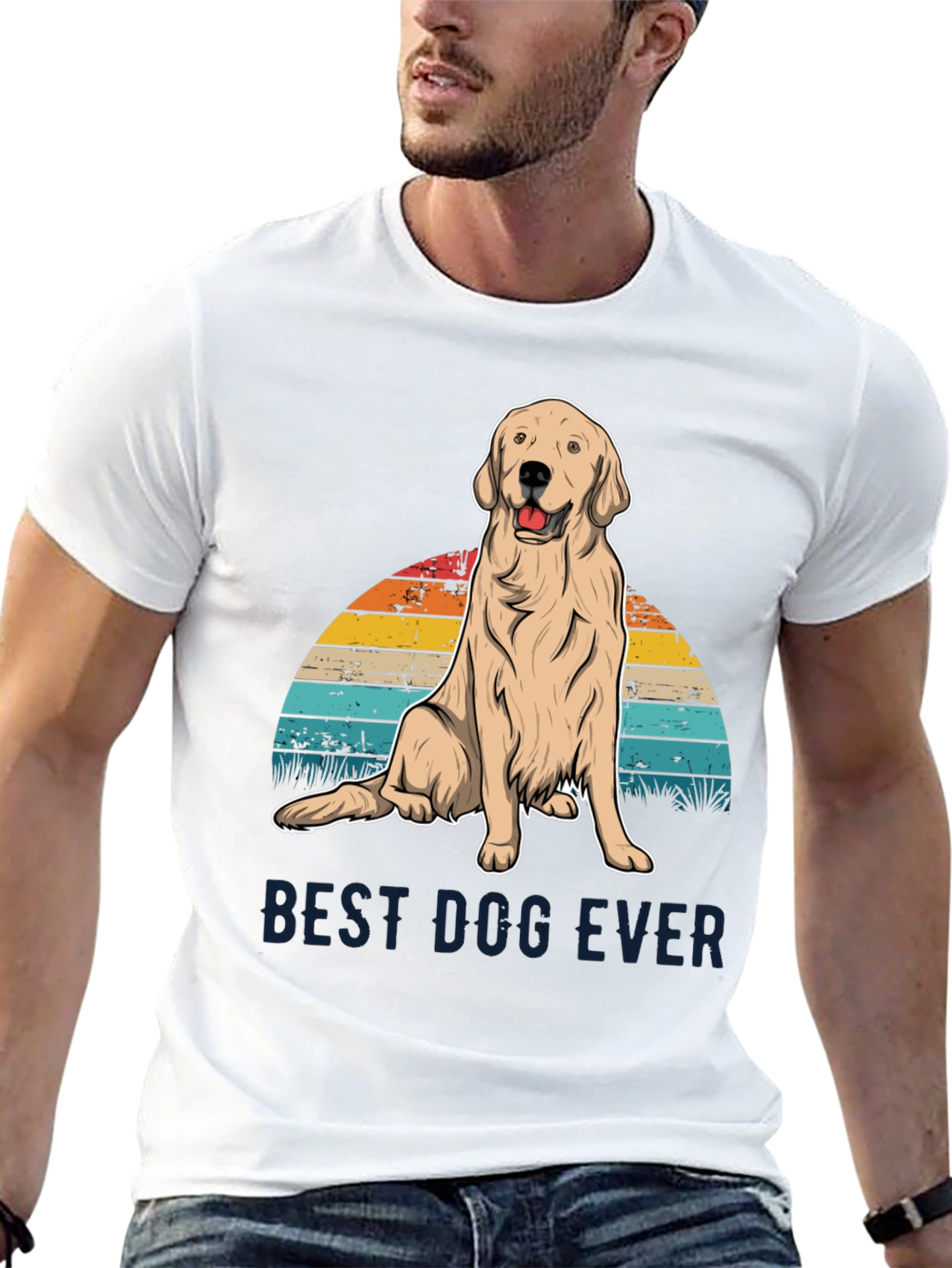 Best Dog Ever Graphic Tee - Golden Retriever Sunset T-Shirt