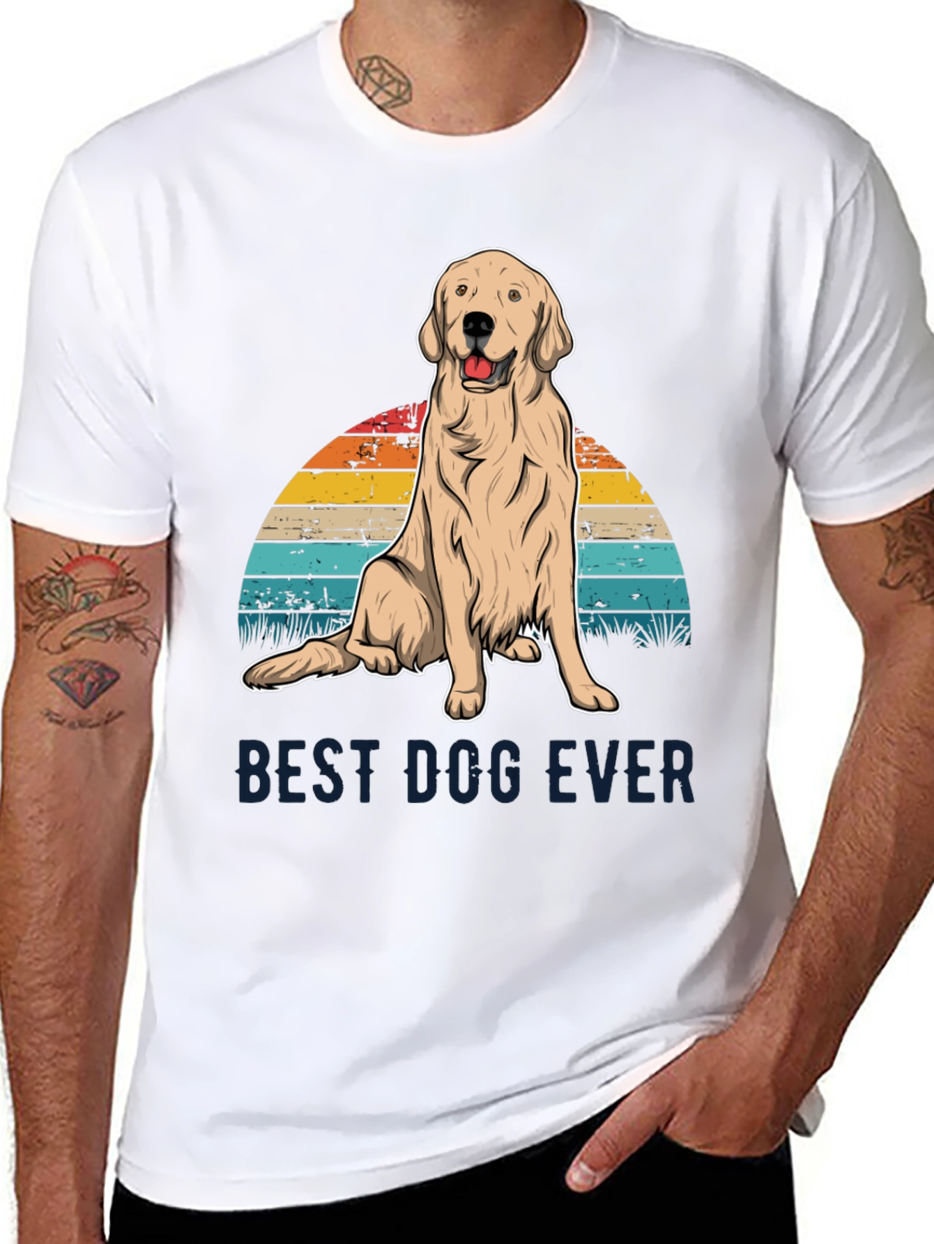Best Dog Ever Graphic Tee - Golden Retriever Sunset T-Shirt