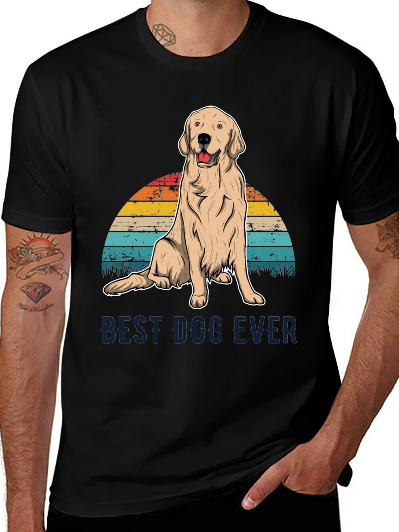 Best Dog Ever Graphic Tee - Golden Retriever Sunset T-Shirt