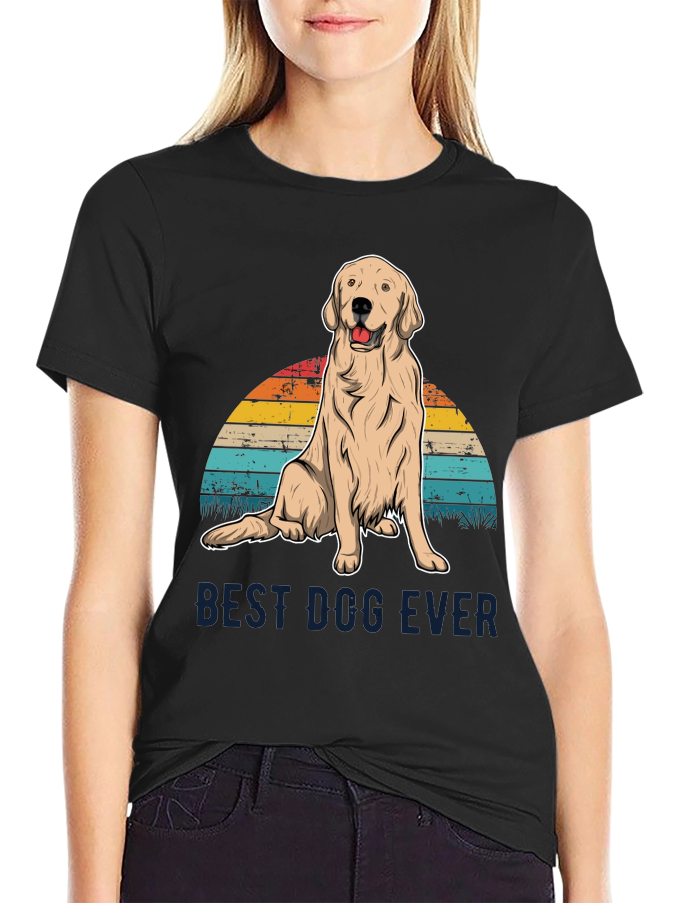 Best Dog Ever Graphic Tee - Golden Retriever Sunset T-Shirt