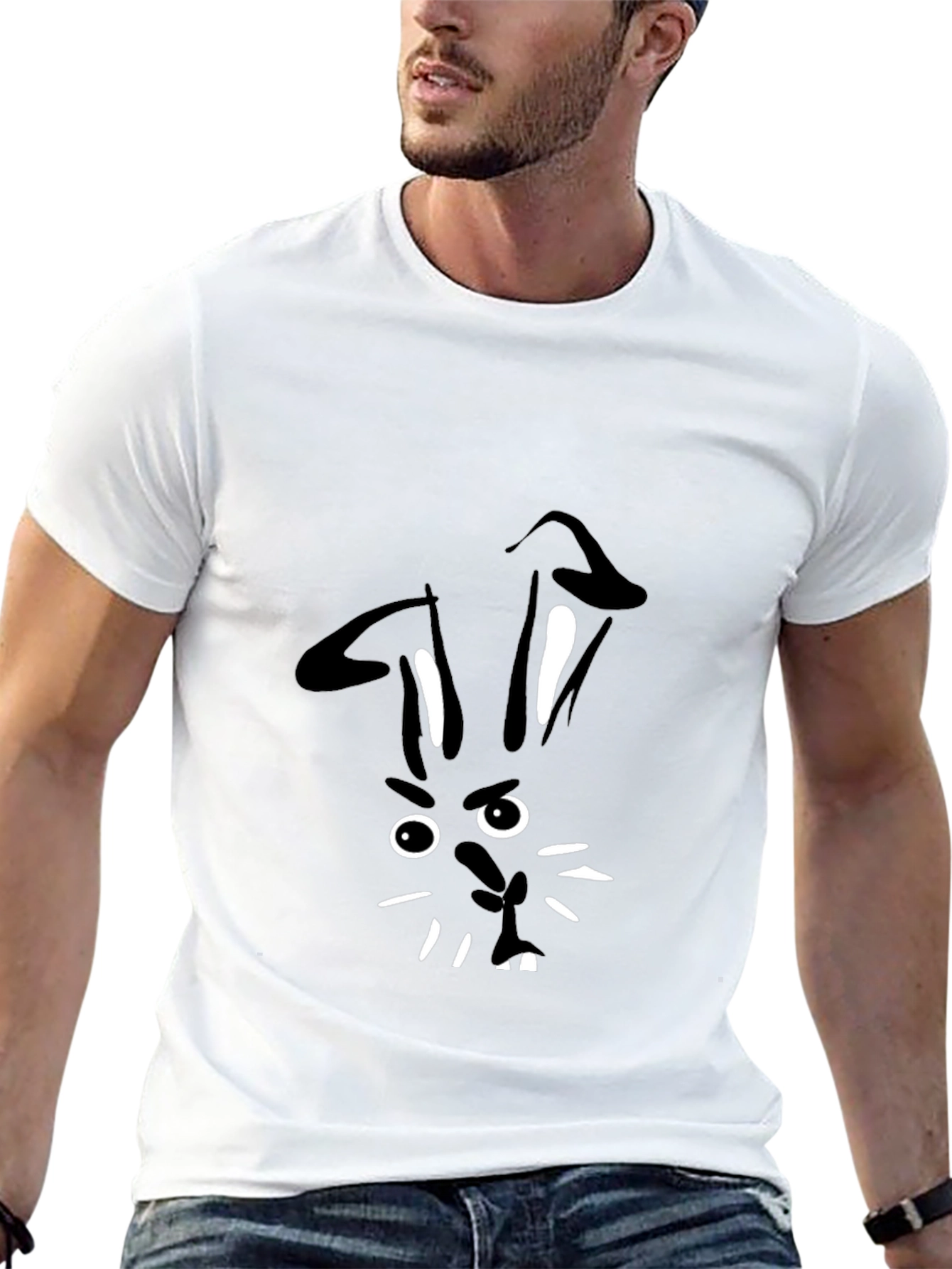 Bunny Face Black T-Shirt - Quirky Graphic Tee