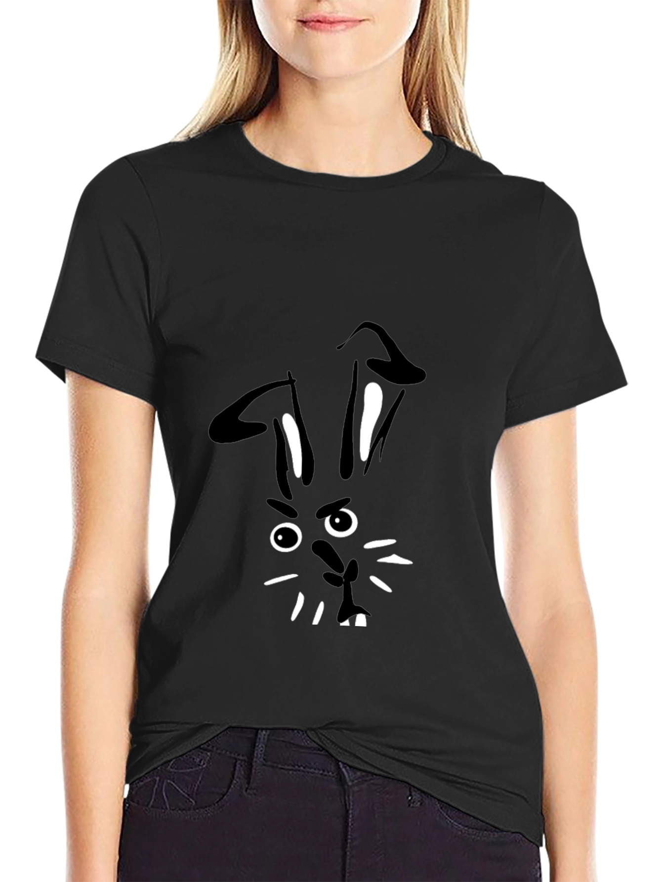 Bunny Face Black T-Shirt - Quirky Graphic Tee