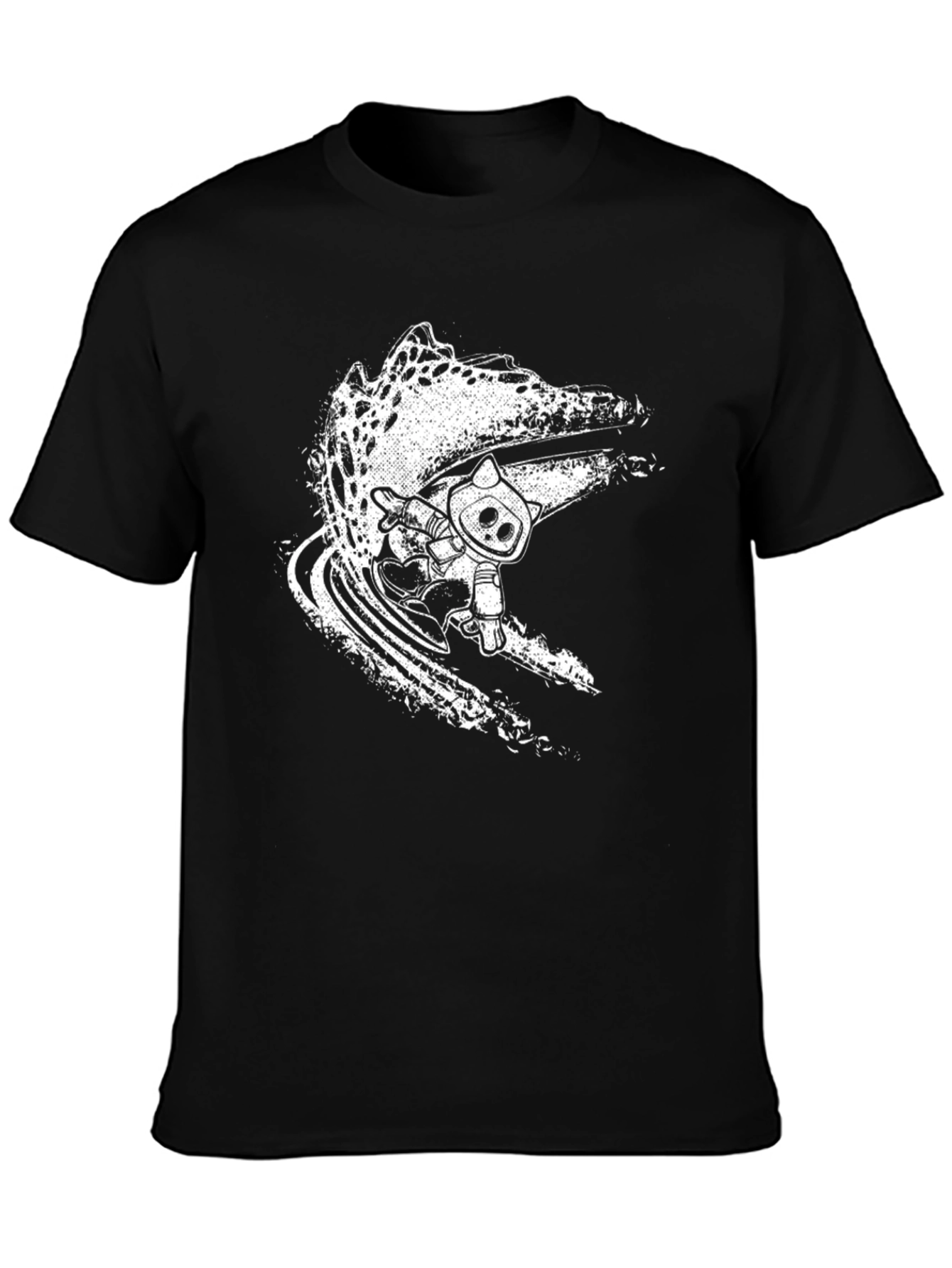 Cool Black Surf Cat Graphic Tee