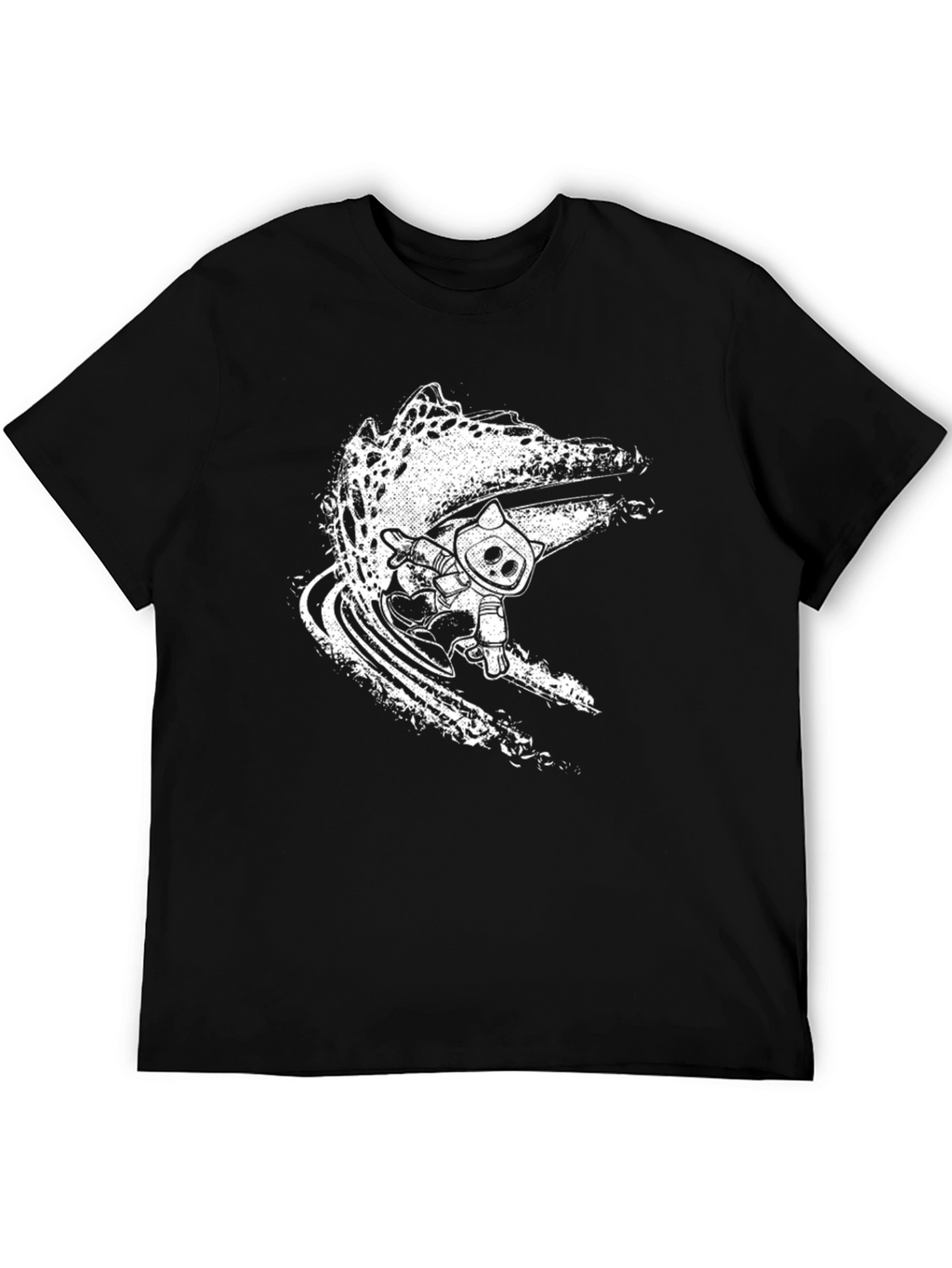 Cool Black Surf Cat Graphic Tee