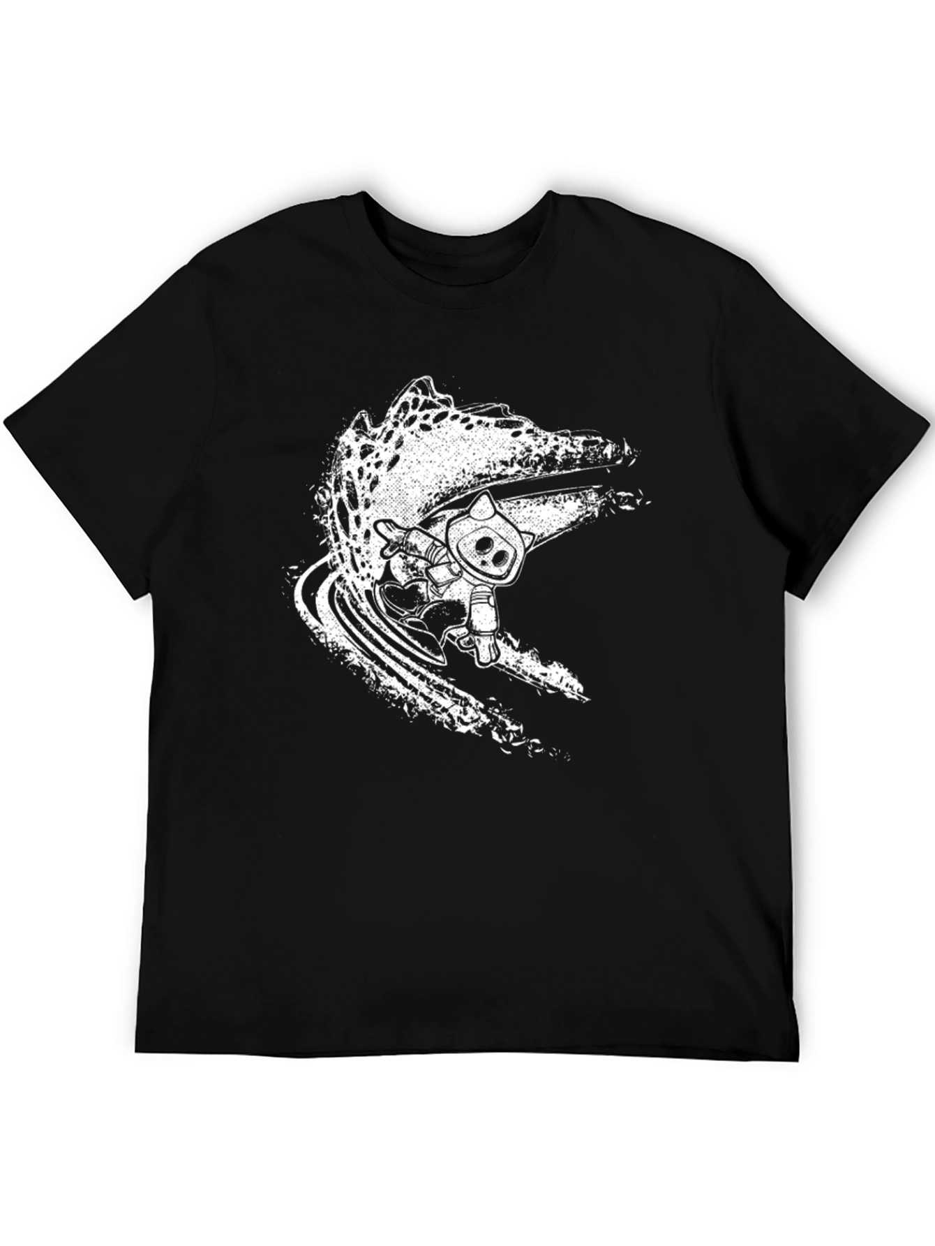 Cool Black Surf Cat Graphic Tee