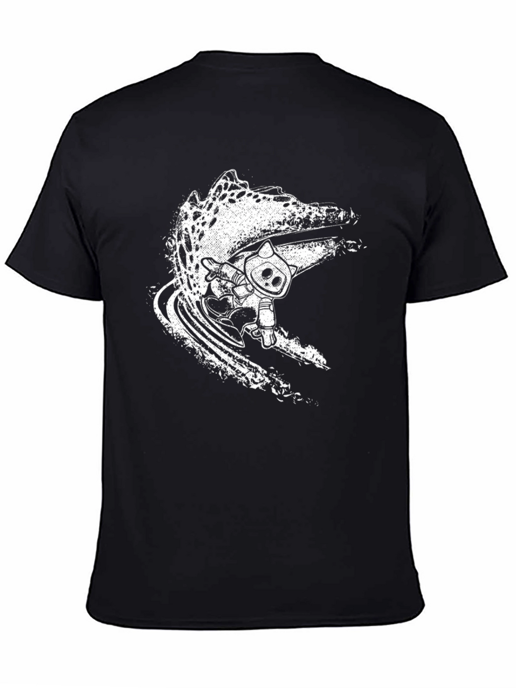 Cool Black Surf Cat Graphic Tee