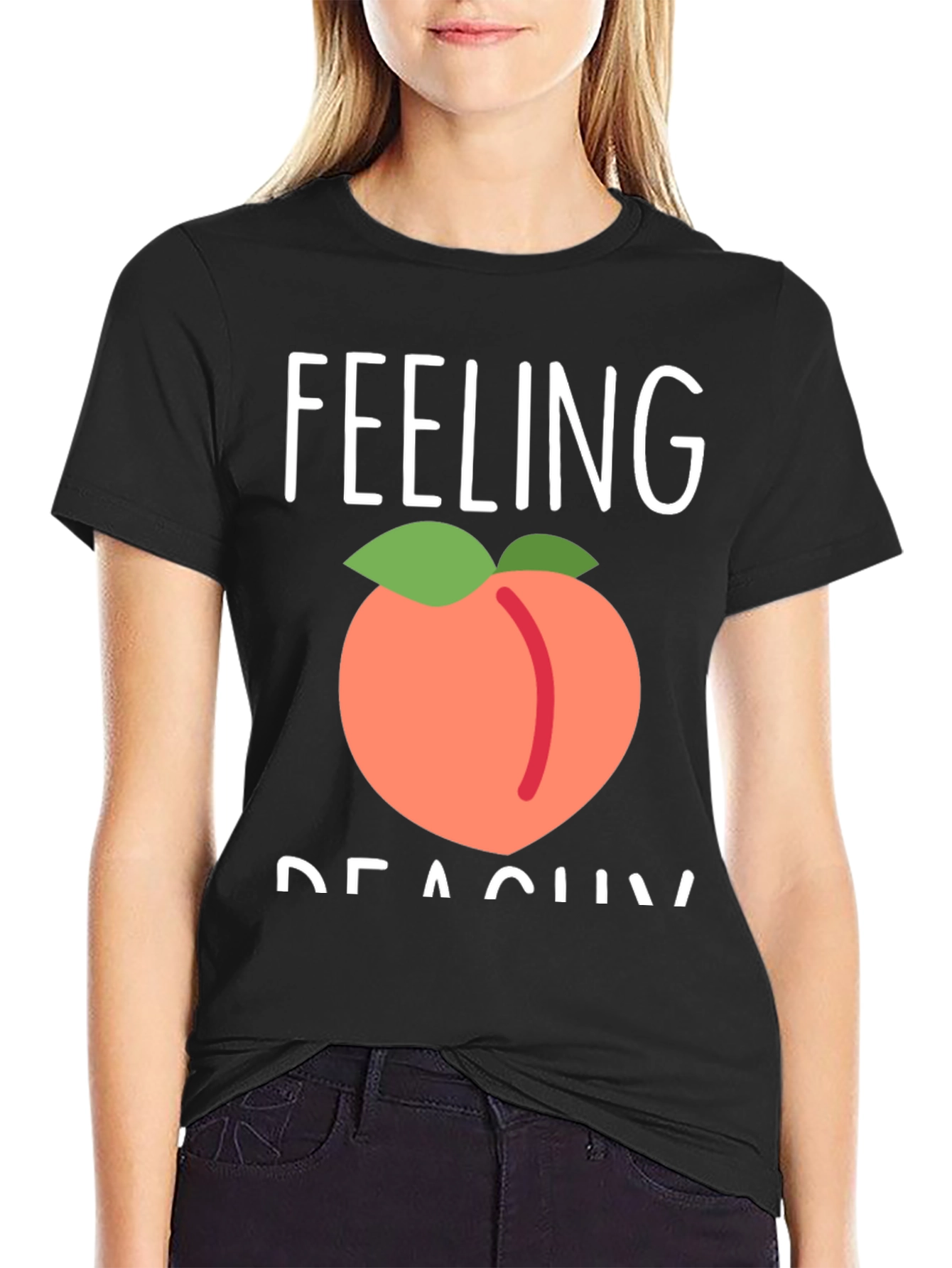 Feeling Peachy Graphic Tee - Casual Black T-Shirt
