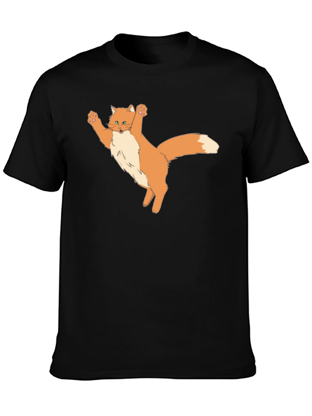 Black T-Shirt with Cartoon Cat Design