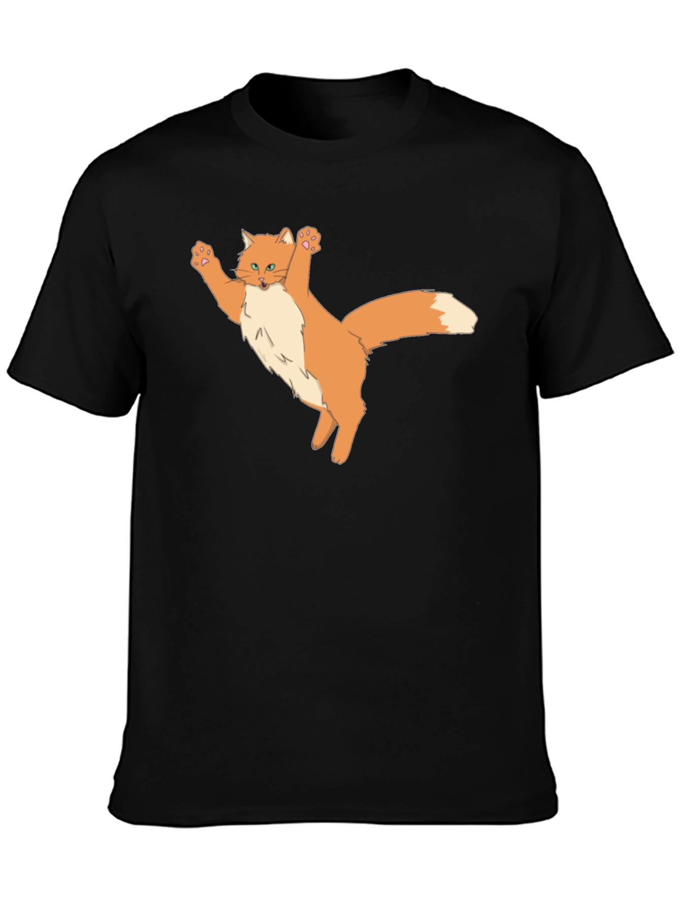 Black T-Shirt with Cartoon Cat Design