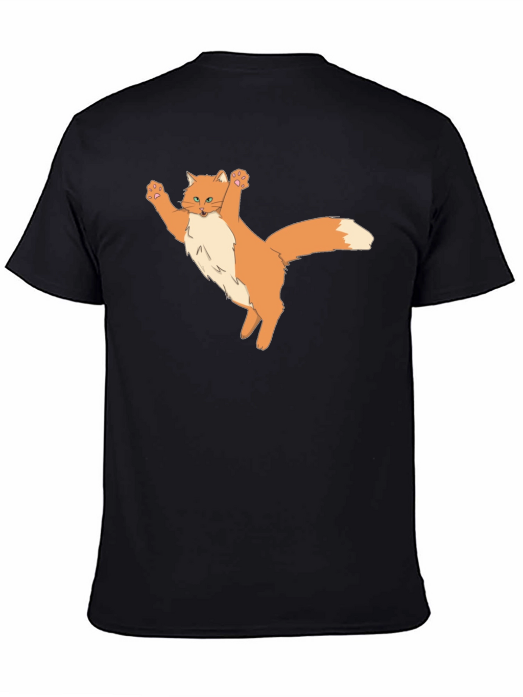 Black T-Shirt with Cartoon Cat Design