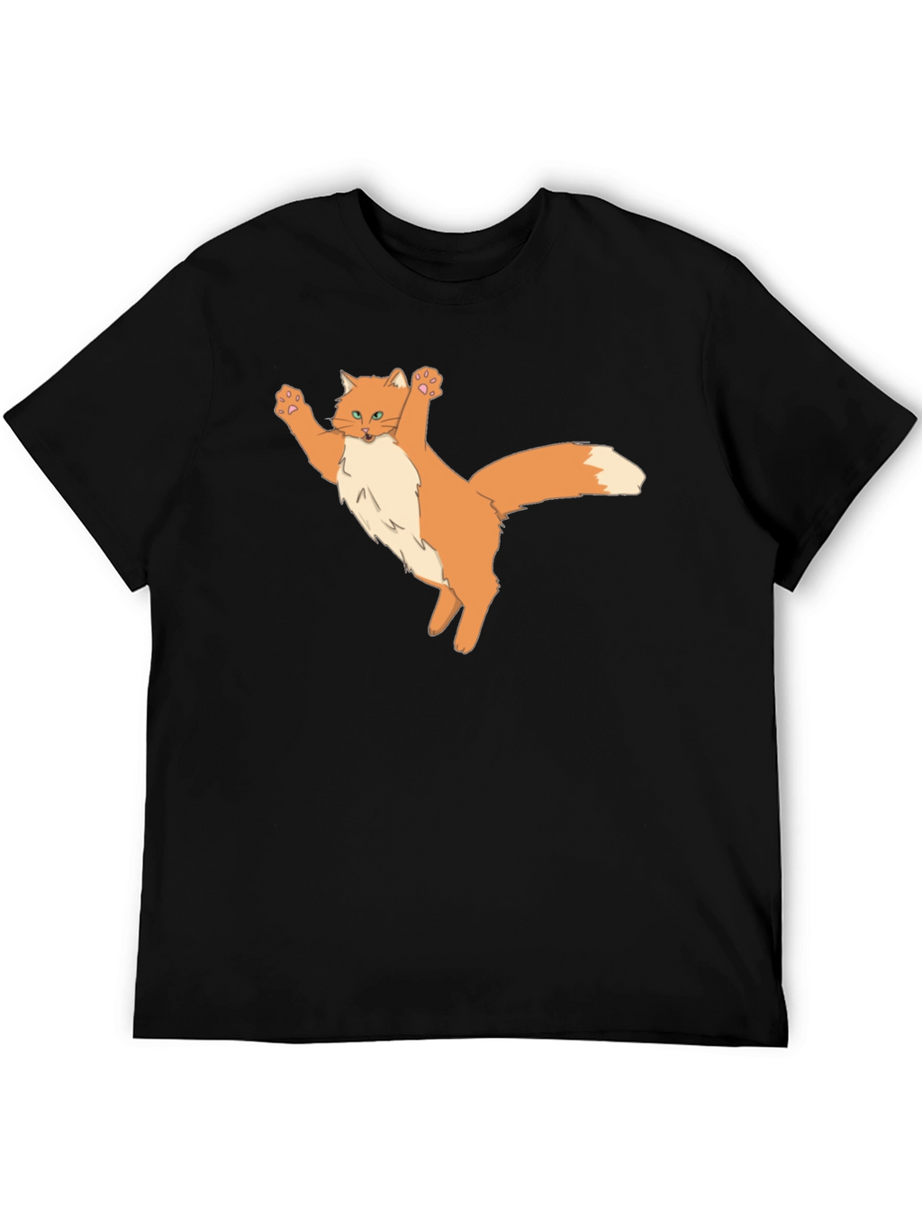 Black T-Shirt with Cartoon Cat Design