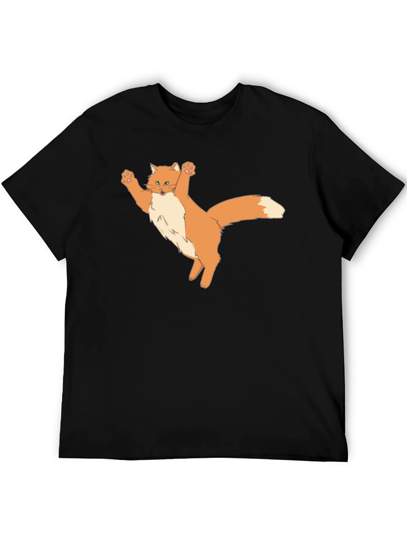 Black T-Shirt with Cartoon Cat Design