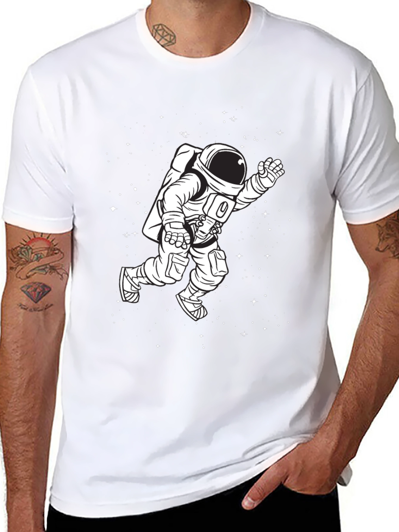 Astronaut in Space Graphic Tee - Black Cotton T-Shirt